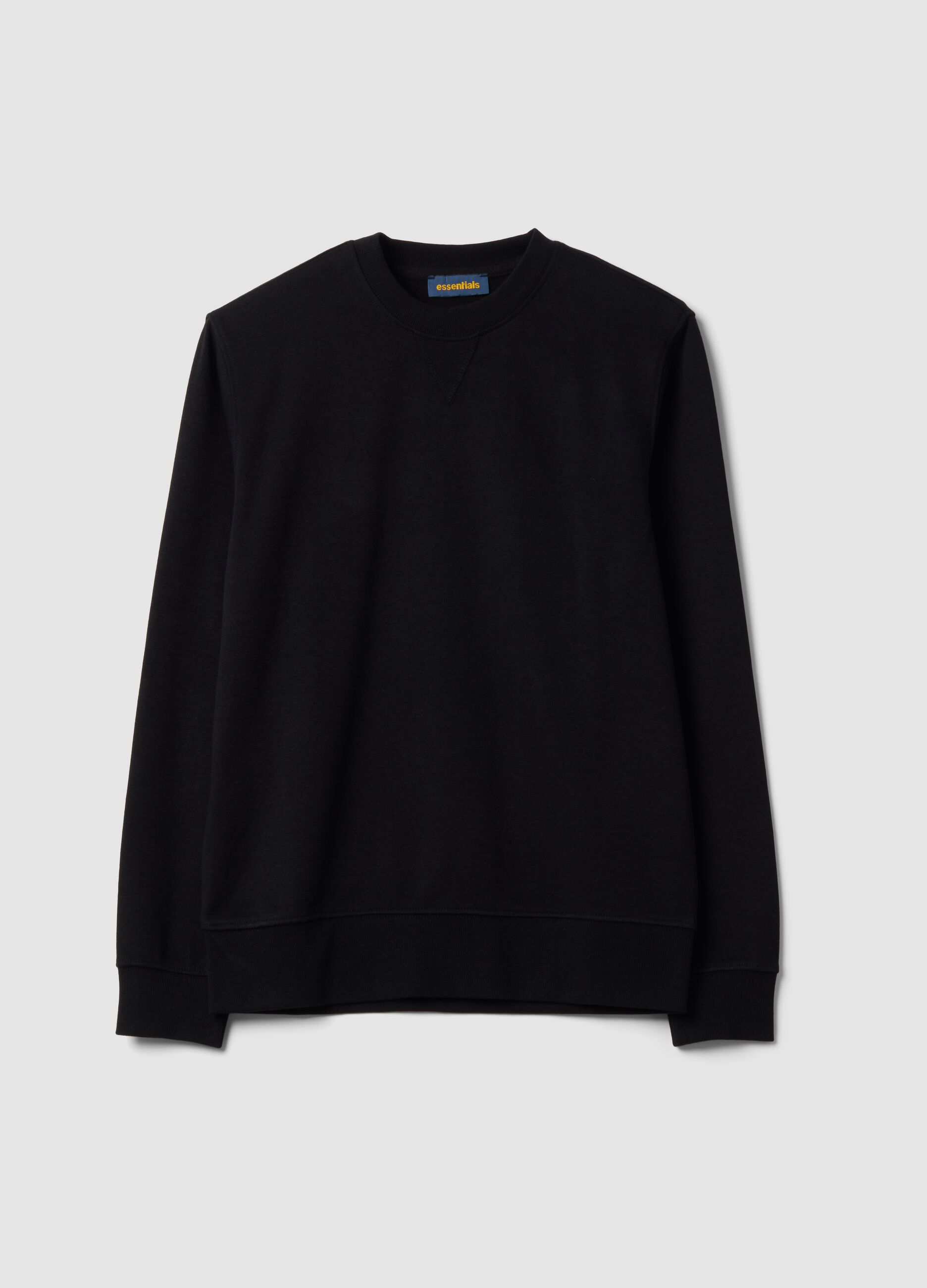 Black crew-neck cotton-blend sweatshirt, regular fit