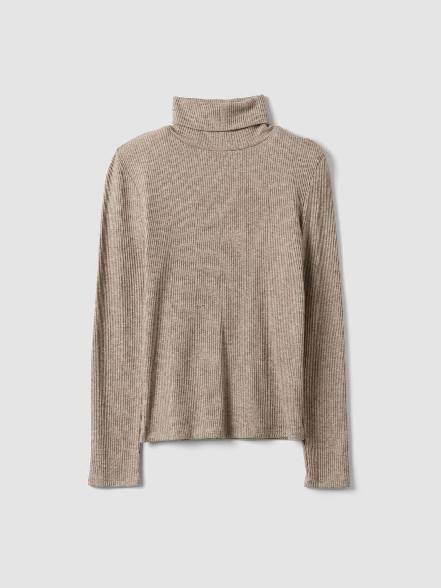 Maglia beige in misto viscosa a costine con girocollo_4