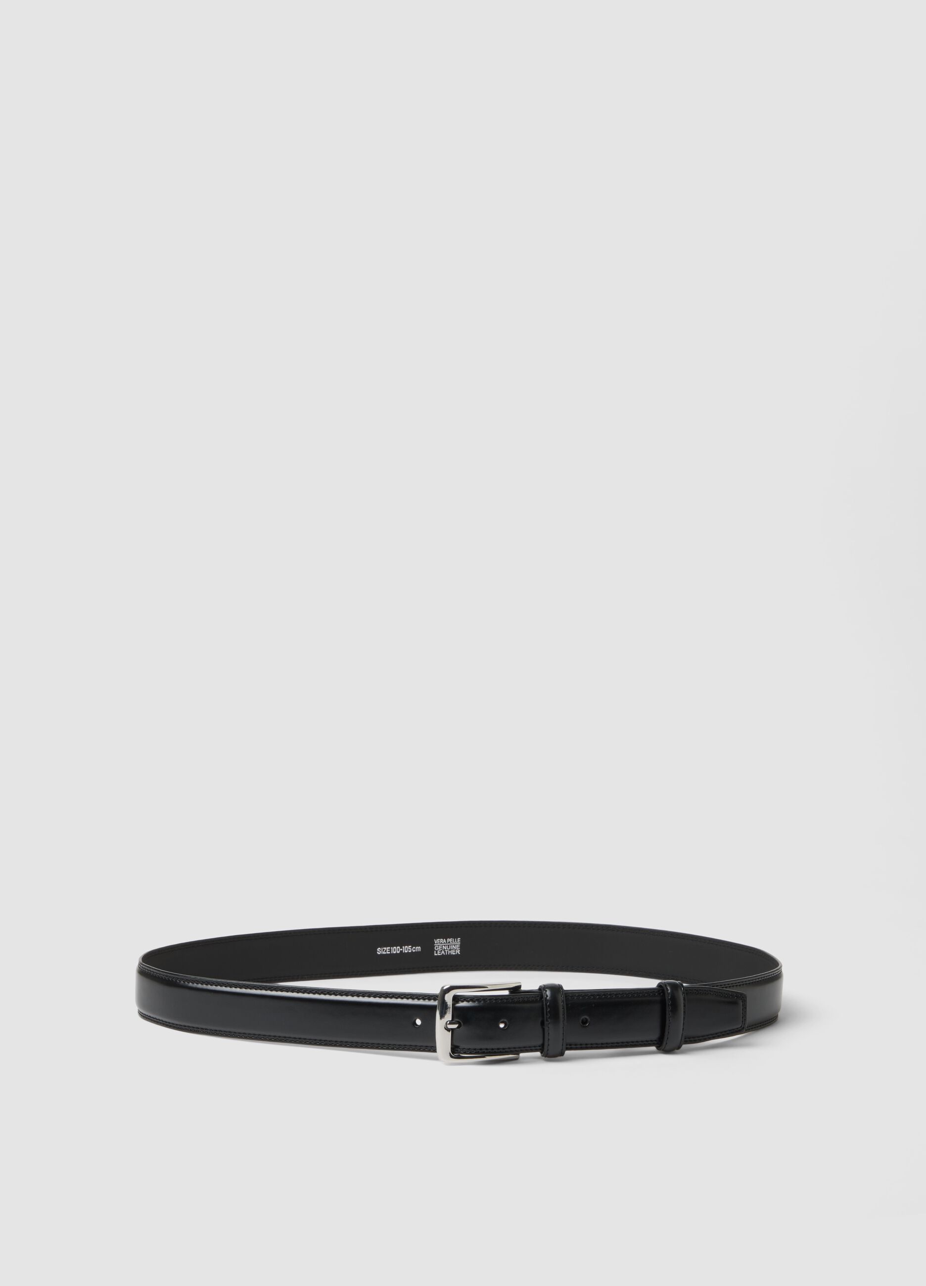Black genuine leather belt with metal buckle