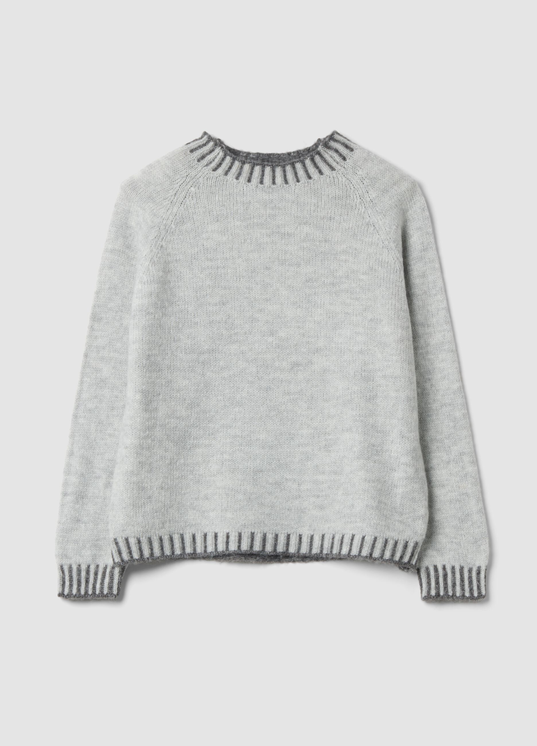 Grey wool-blend jumper with contrast trims, regular fit