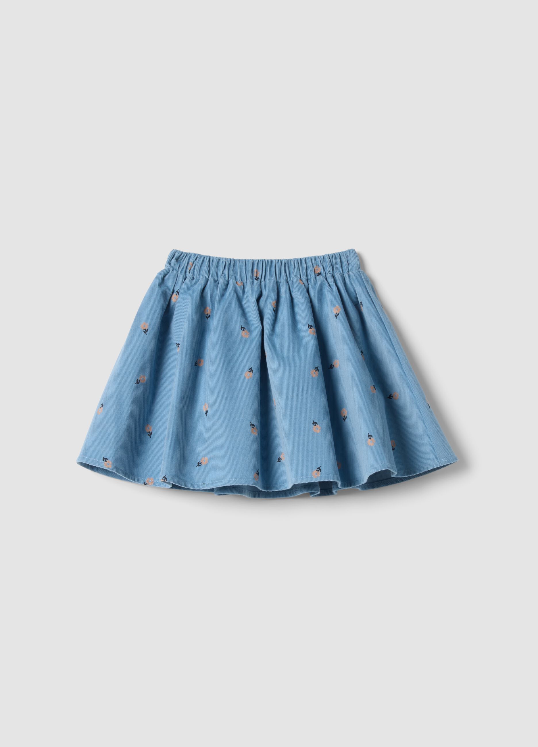 Blue ribbed pure cotton skort with floral print