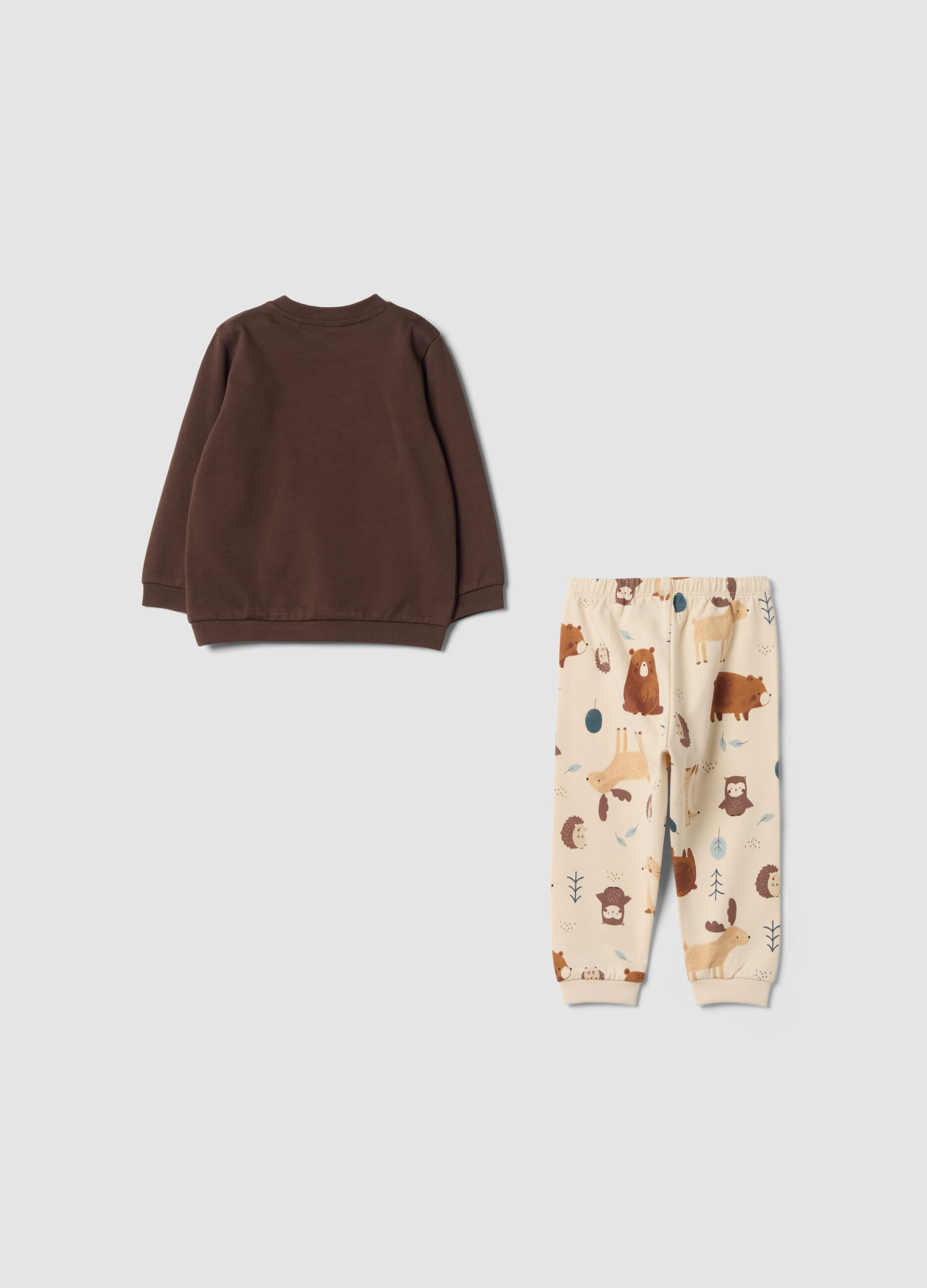 Brown crew-neck pyjamas in pure organic cotton