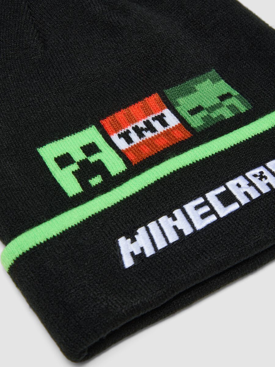 Black knitted beanie with cuff featuring Minecraft theme_2