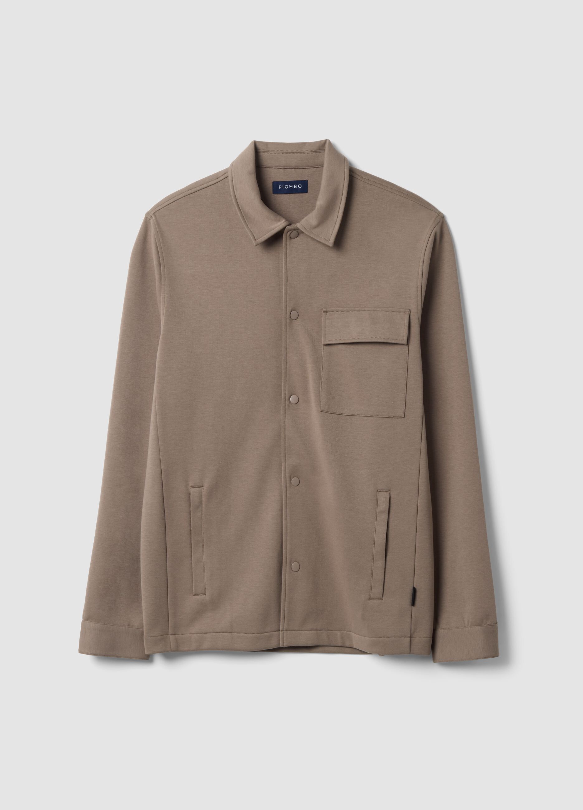 Breathable brown cotton-blend shacket with regular collar and fit