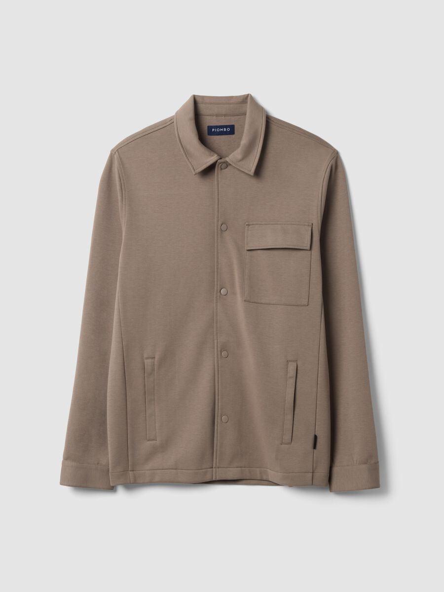 Breathable brown cotton-blend shacket with regular collar and fit_0