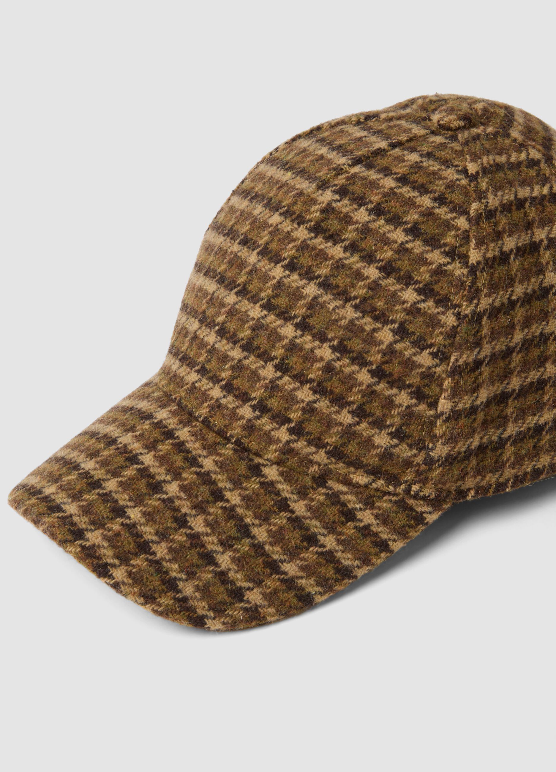 Cappello marrone in misto lana e viscosa a fantasia