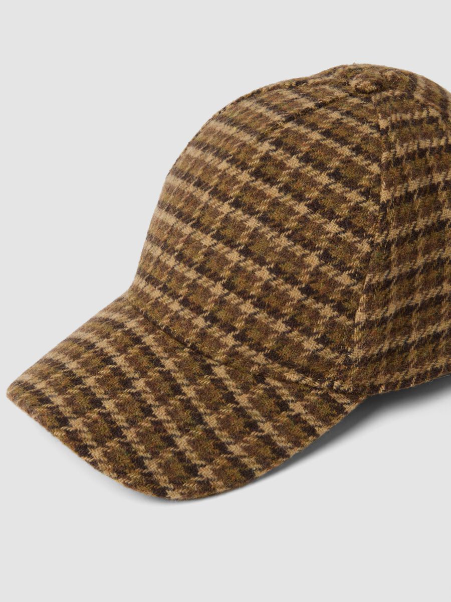 Brown patterned wool and viscose-blend cap_1