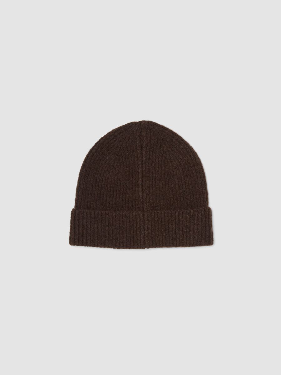 Brown ribbed stretch wool beanie_1