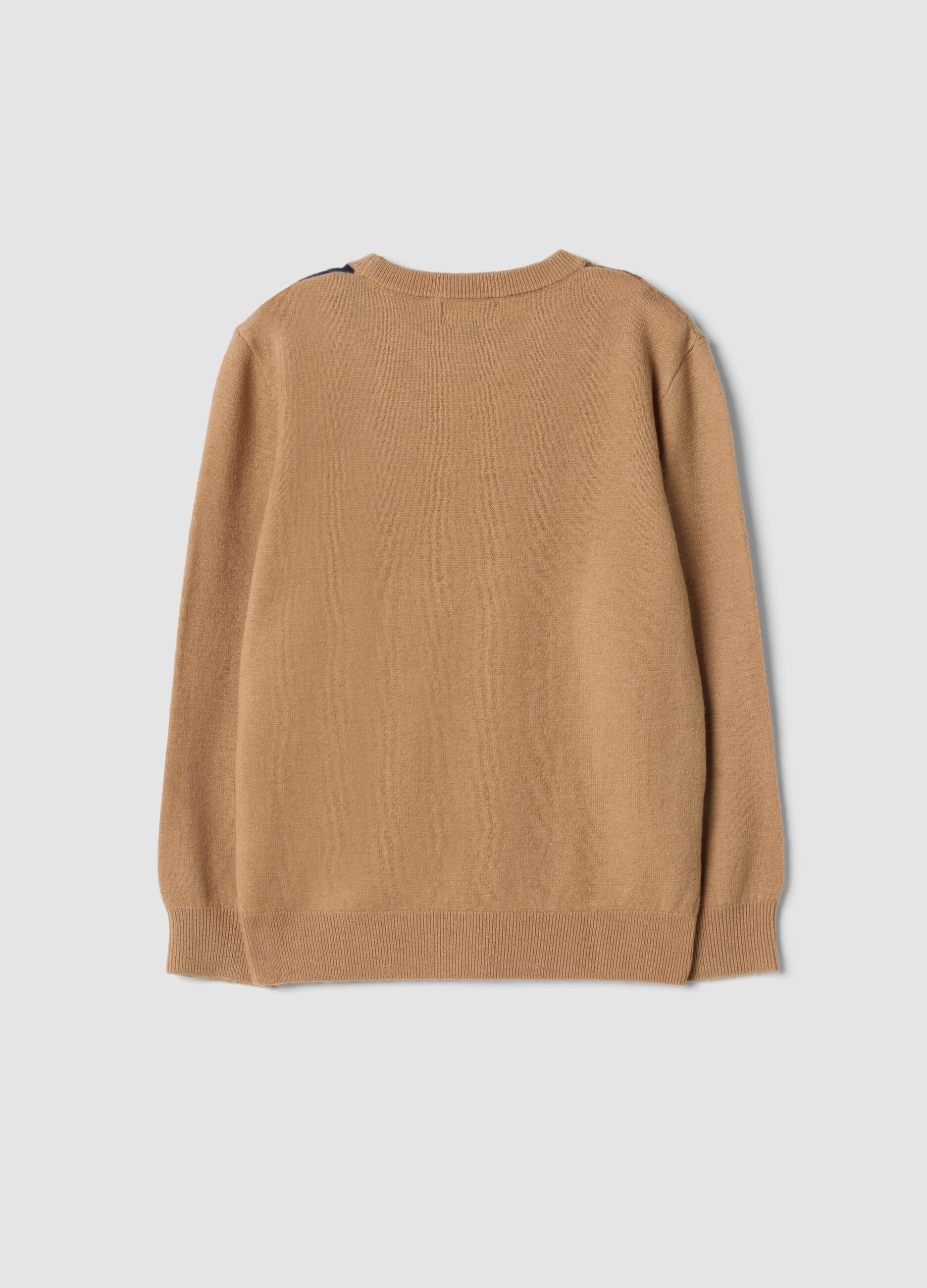 Maglione beige in pura lana con girocollo jacquard