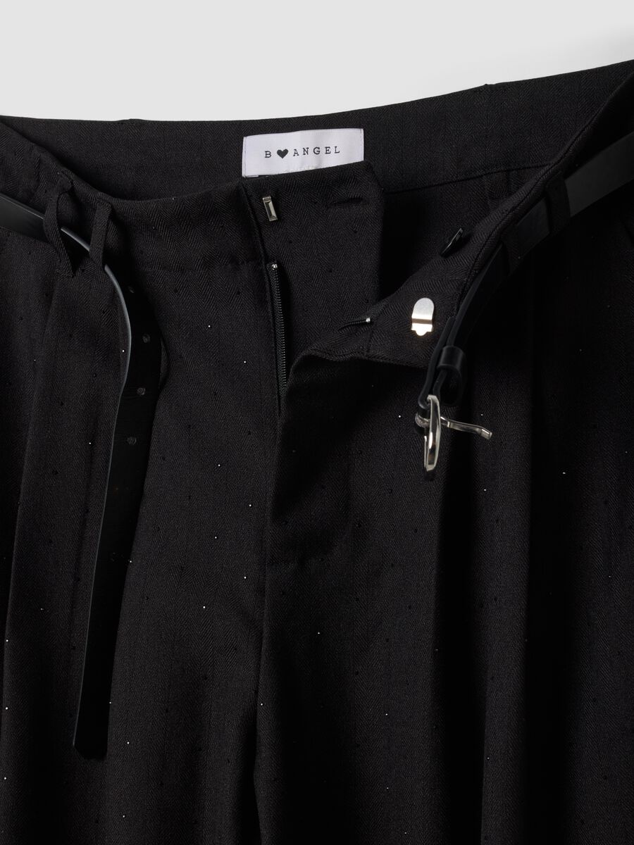 Black wide-leg trousers in stretch viscose_1