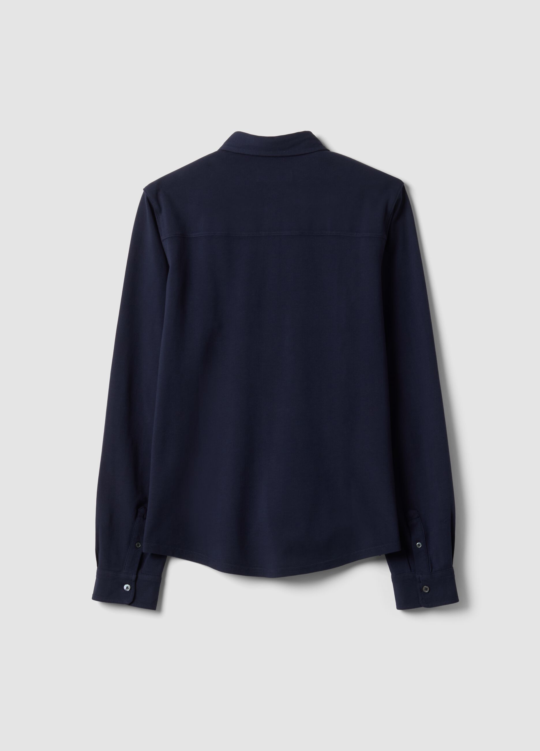 Blue long-sleeve pure cotton piqu&eacute; polo shirt, regular fit
