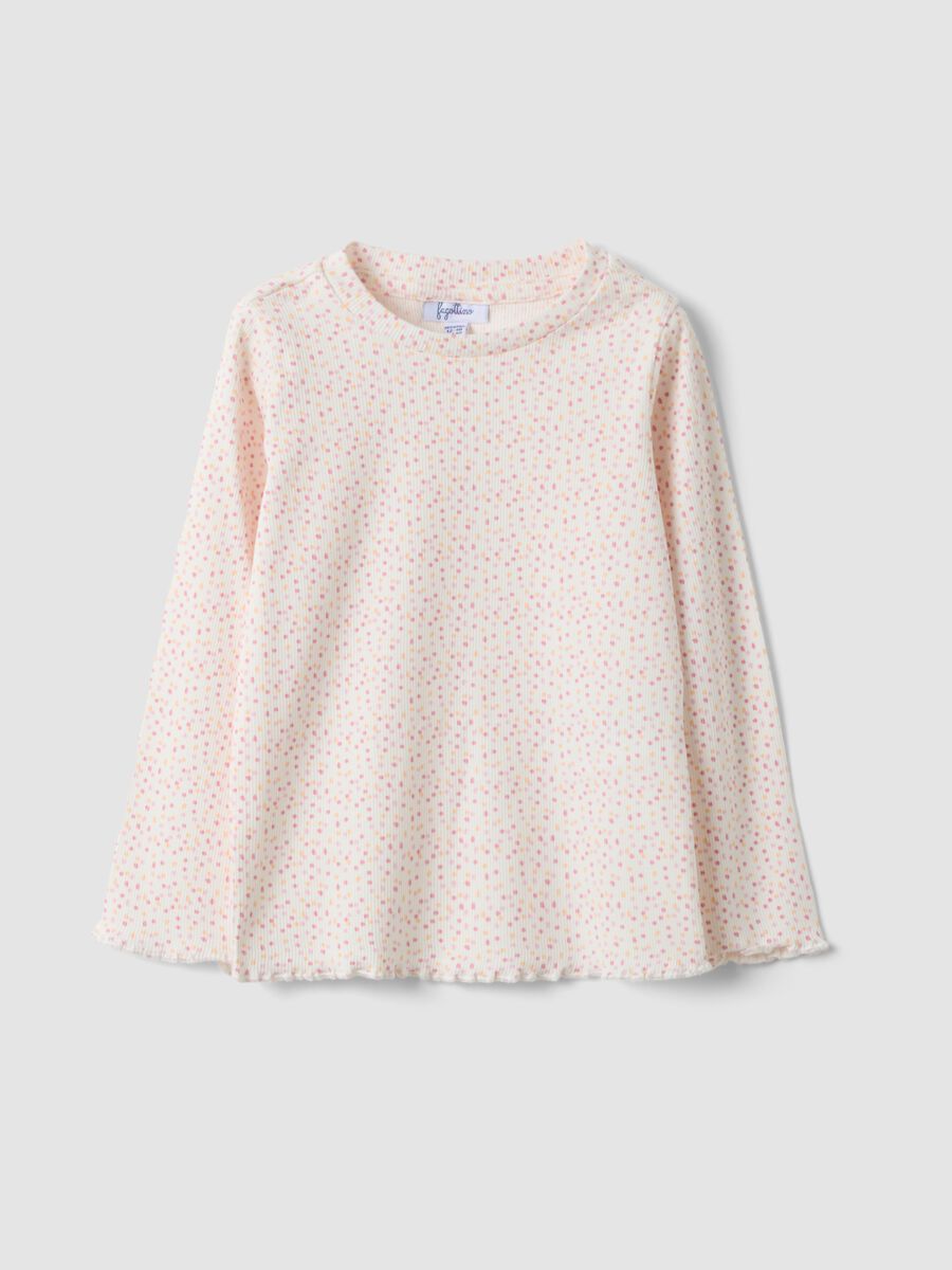 White slim-fit polka-dot stretch organic cotton T-shirt for baby girl_0