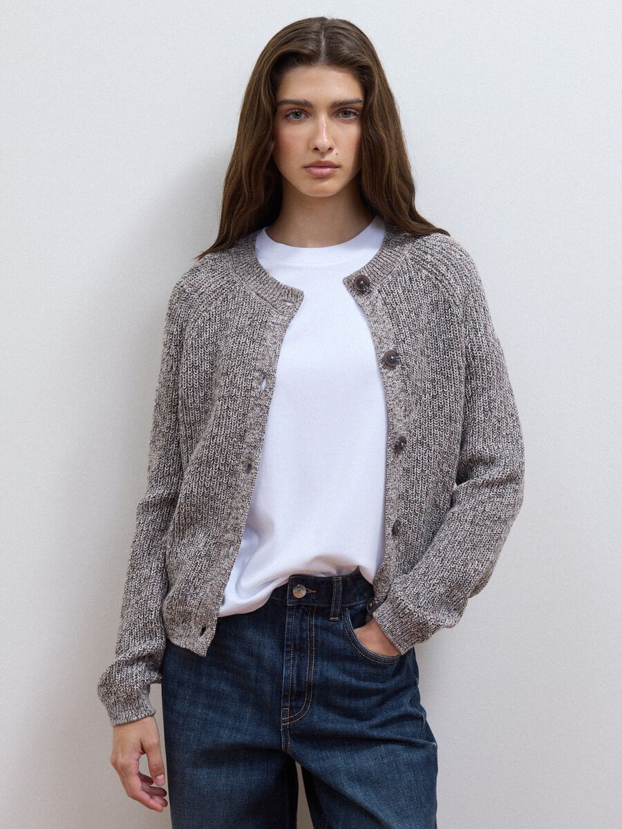 Grey pure cotton knit cardigan in regular fit_0