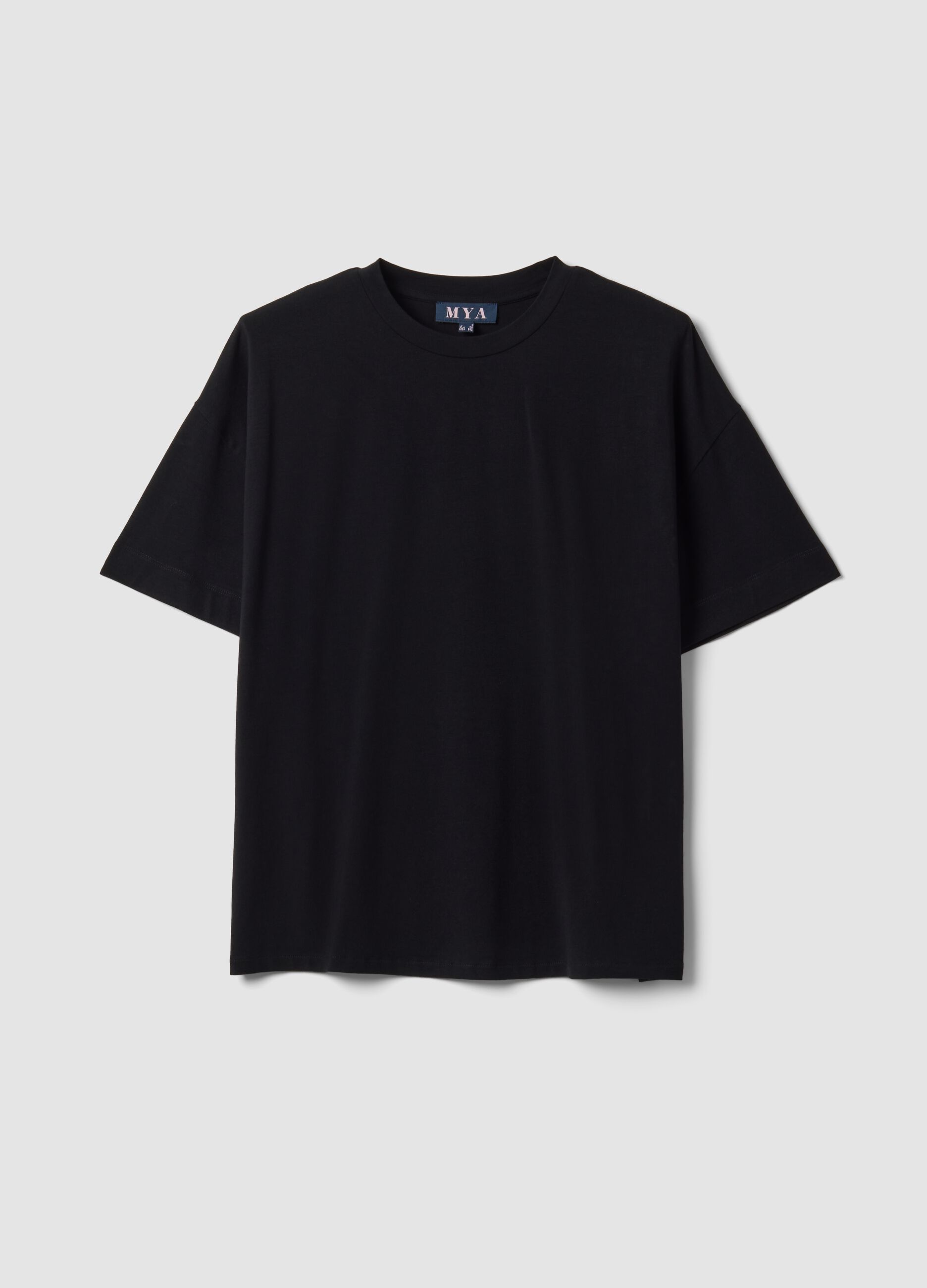 Black crew-neck T-shirt in stretch cotton-modal blend, regular fit