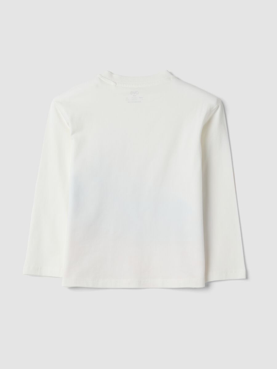 White organic stretch cotton T-shirt with car print_1
