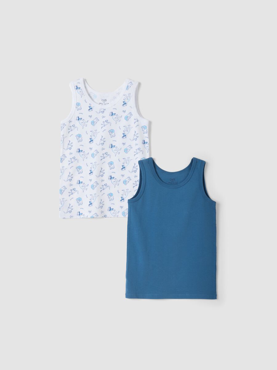2-pack boys' white and blue organic cotton crew-neck vests_0