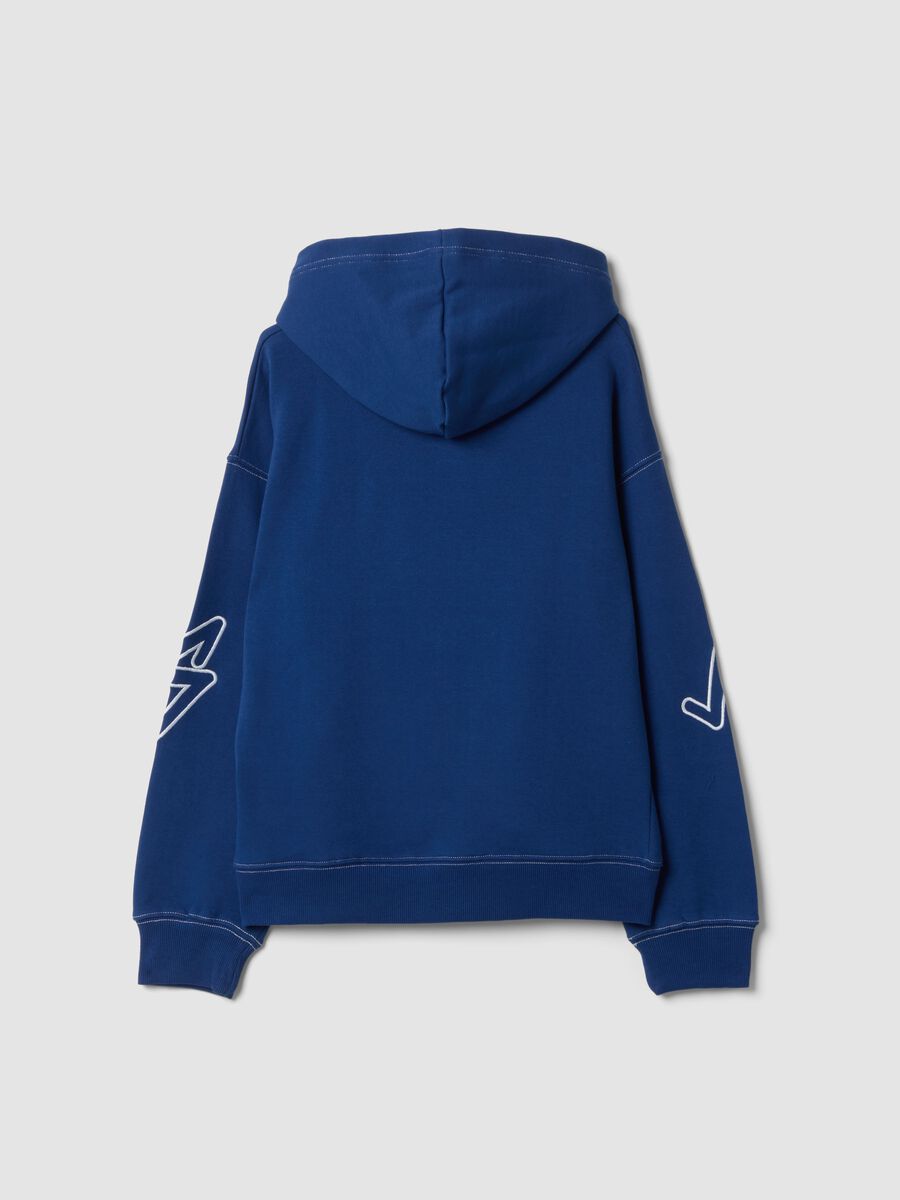Navy blue pure cotton hoodie with prints, oversized fit_1