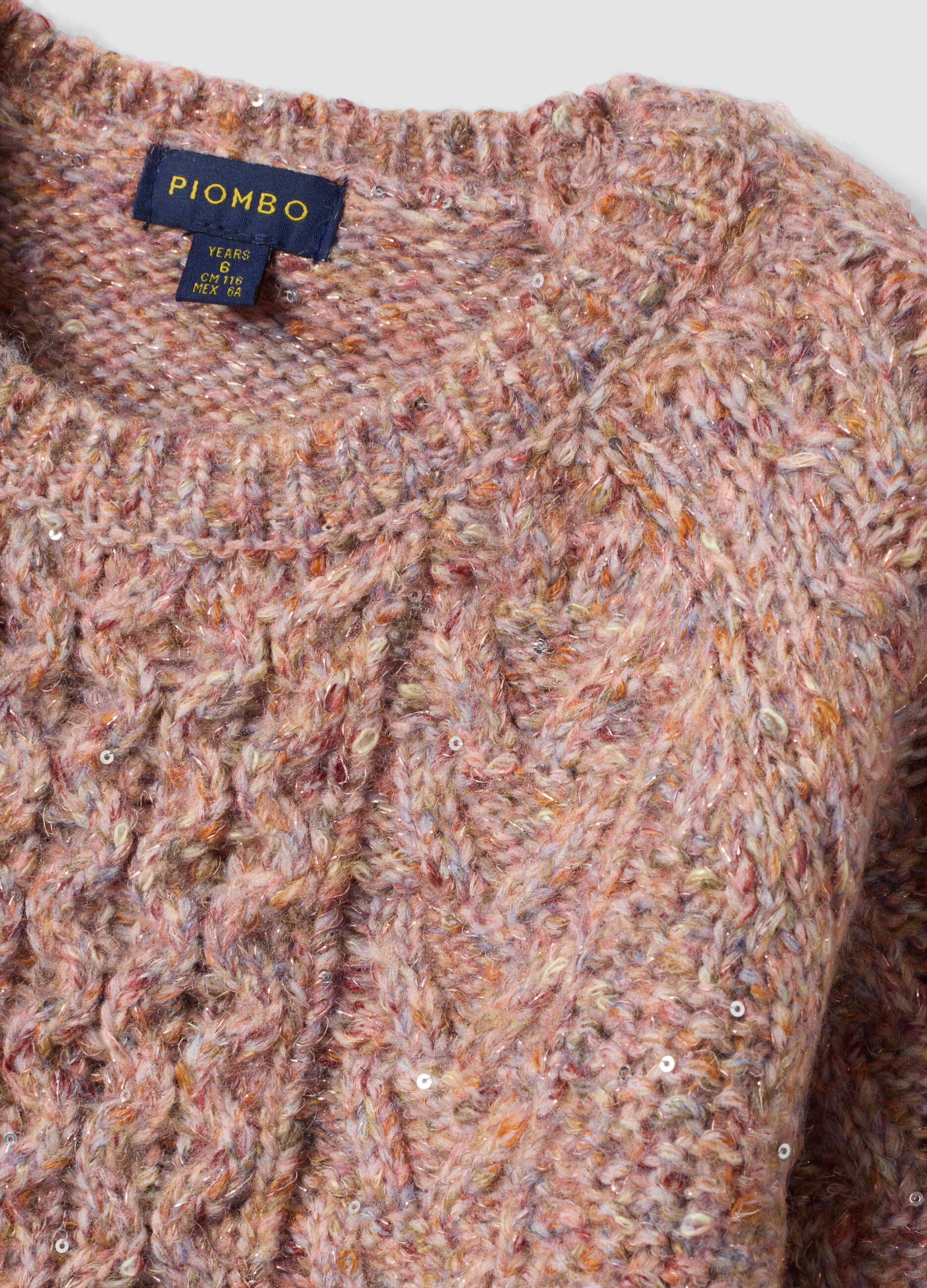 Pink cable-knit wool-blend jumper with crew neck, regular fit