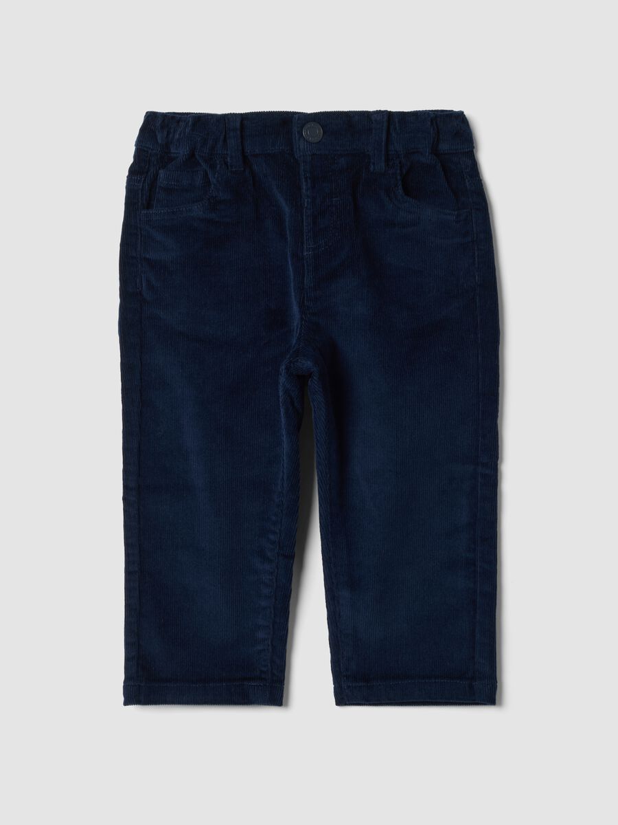 Navy ribbed stretch cotton trousers_0