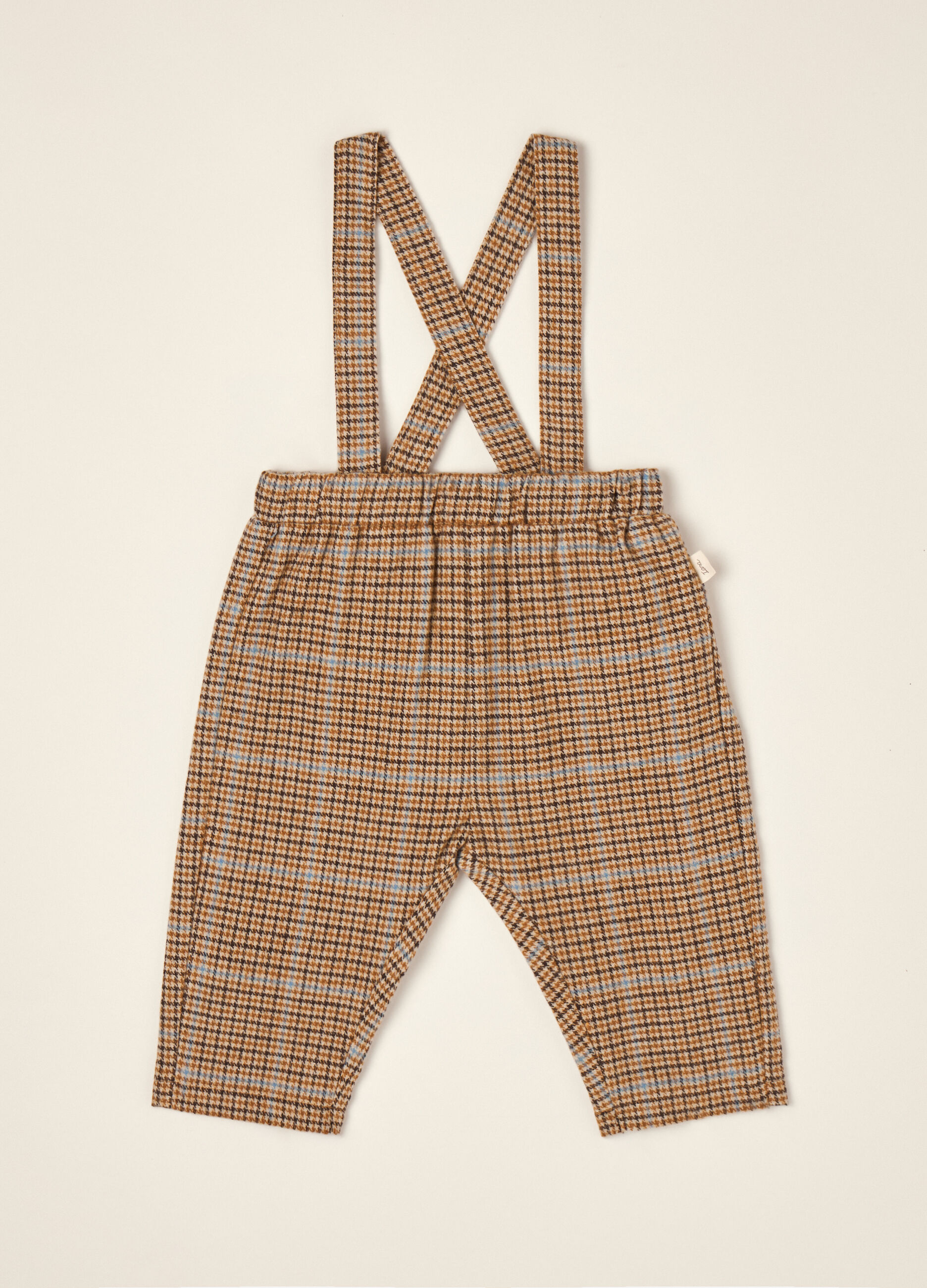 Brown checked cotton-blend trousers with braces