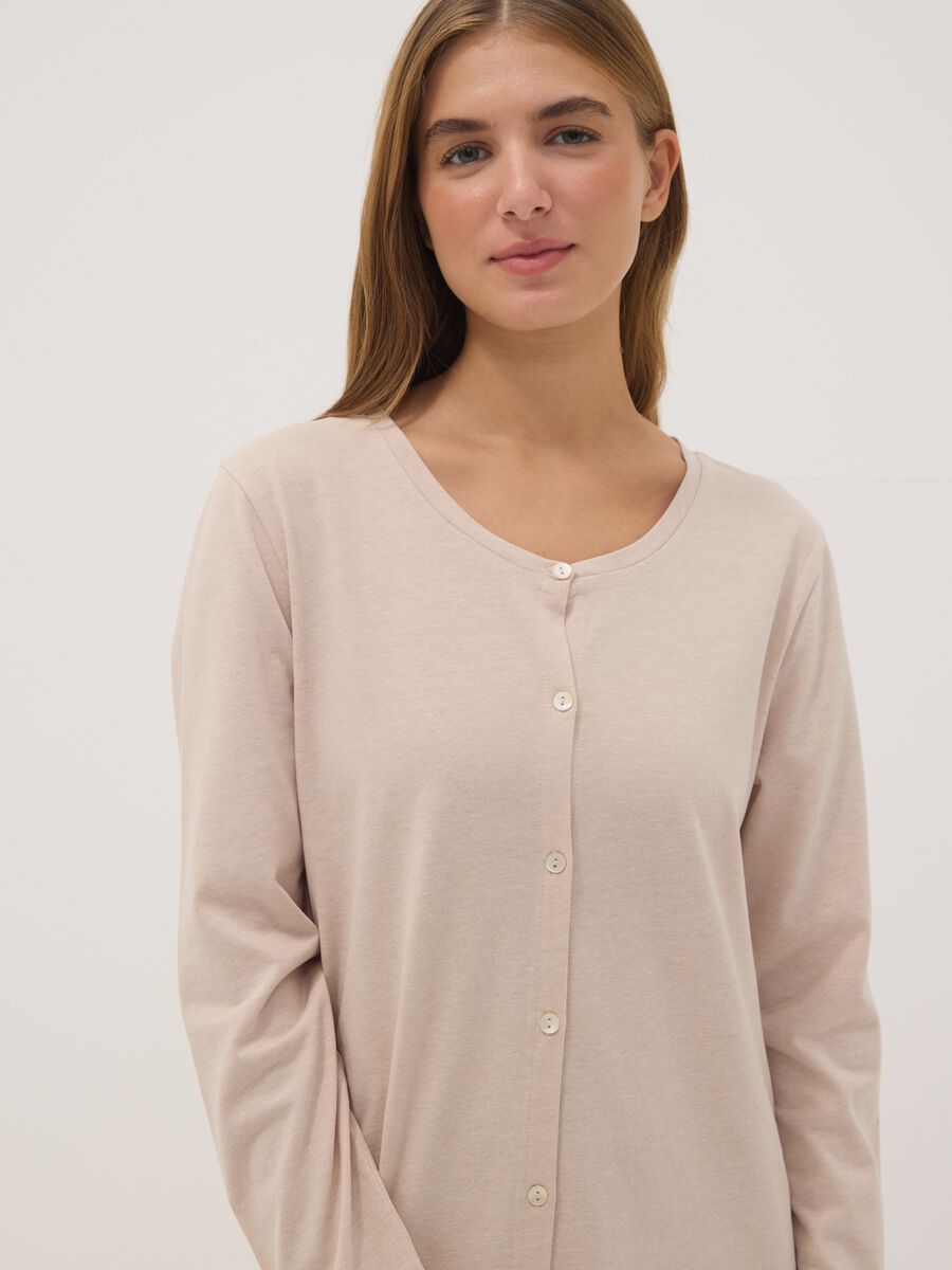Beige organic cotton-blend jersey nightdress with crew neck_2