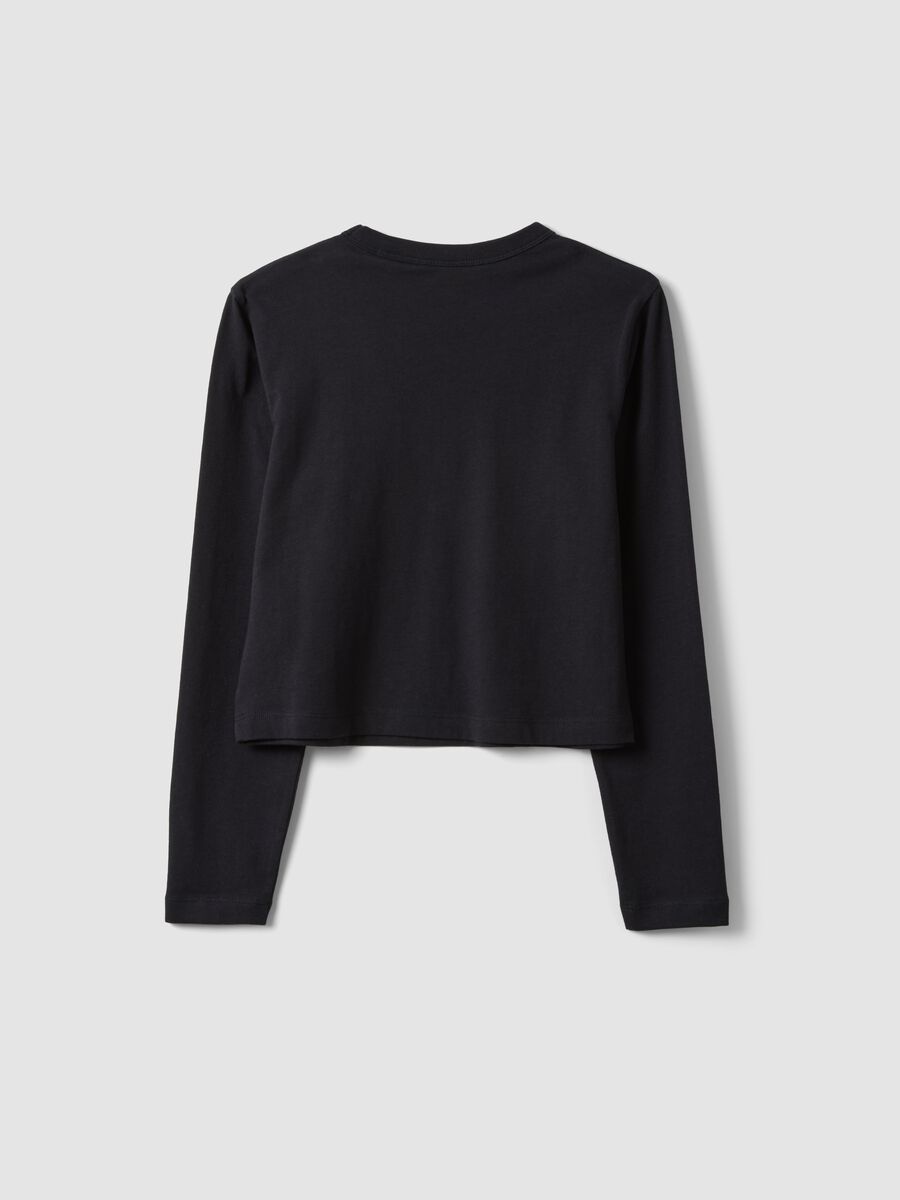 Black pure cotton T-shirt with ribbed neckline for girls_1