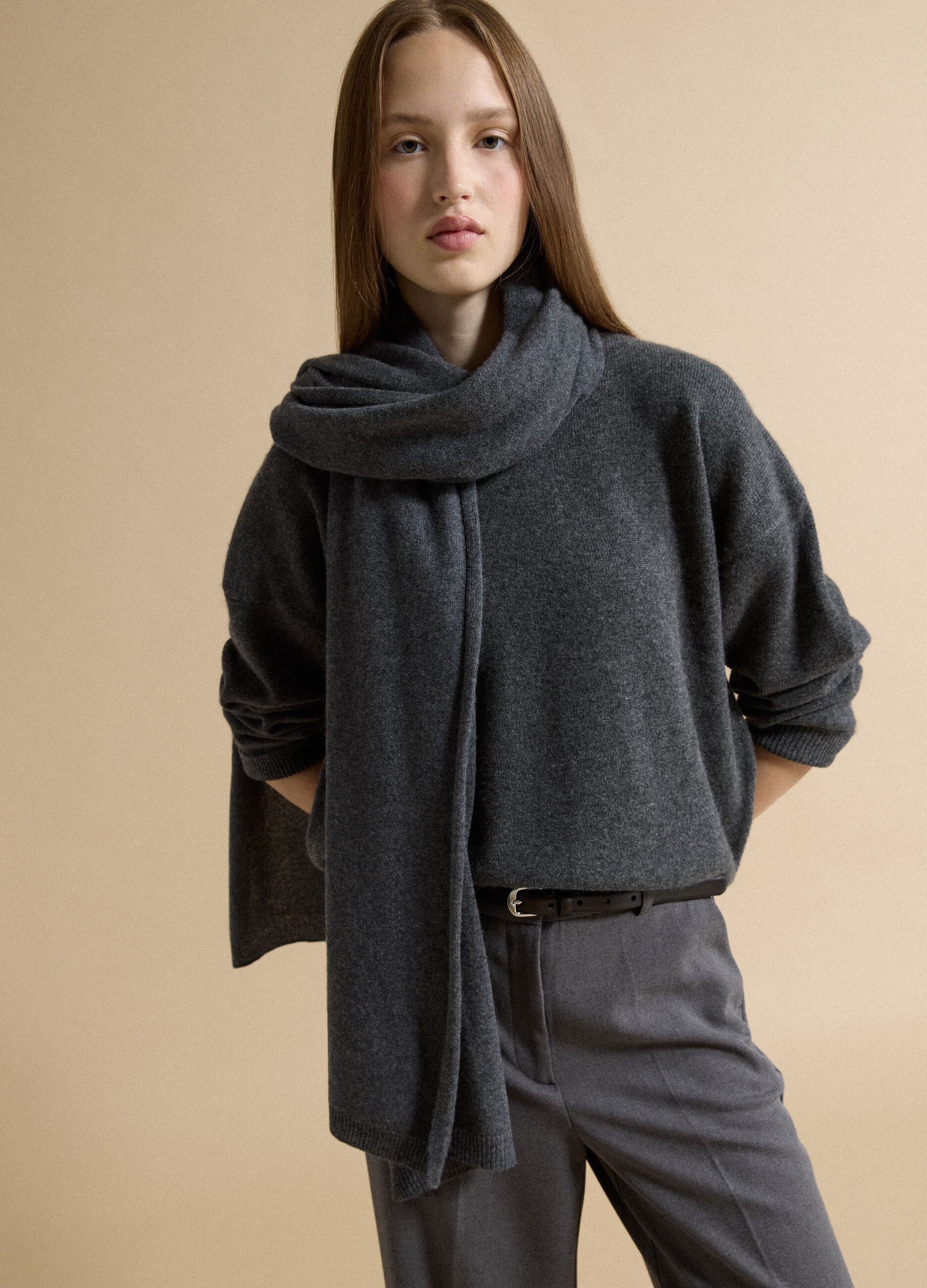 Grey pure cashmere oversized jumper
