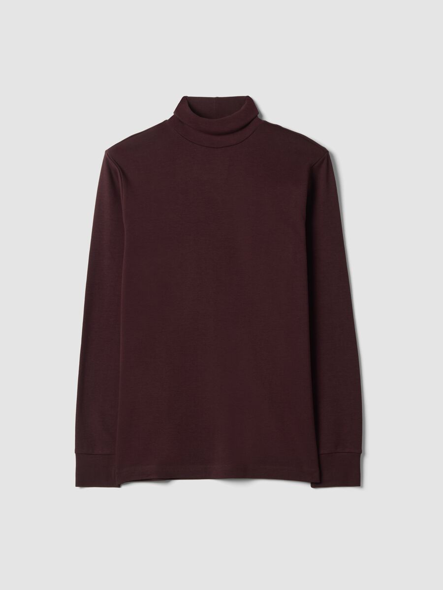 Brown pure cotton roll-neck T-shirt_0