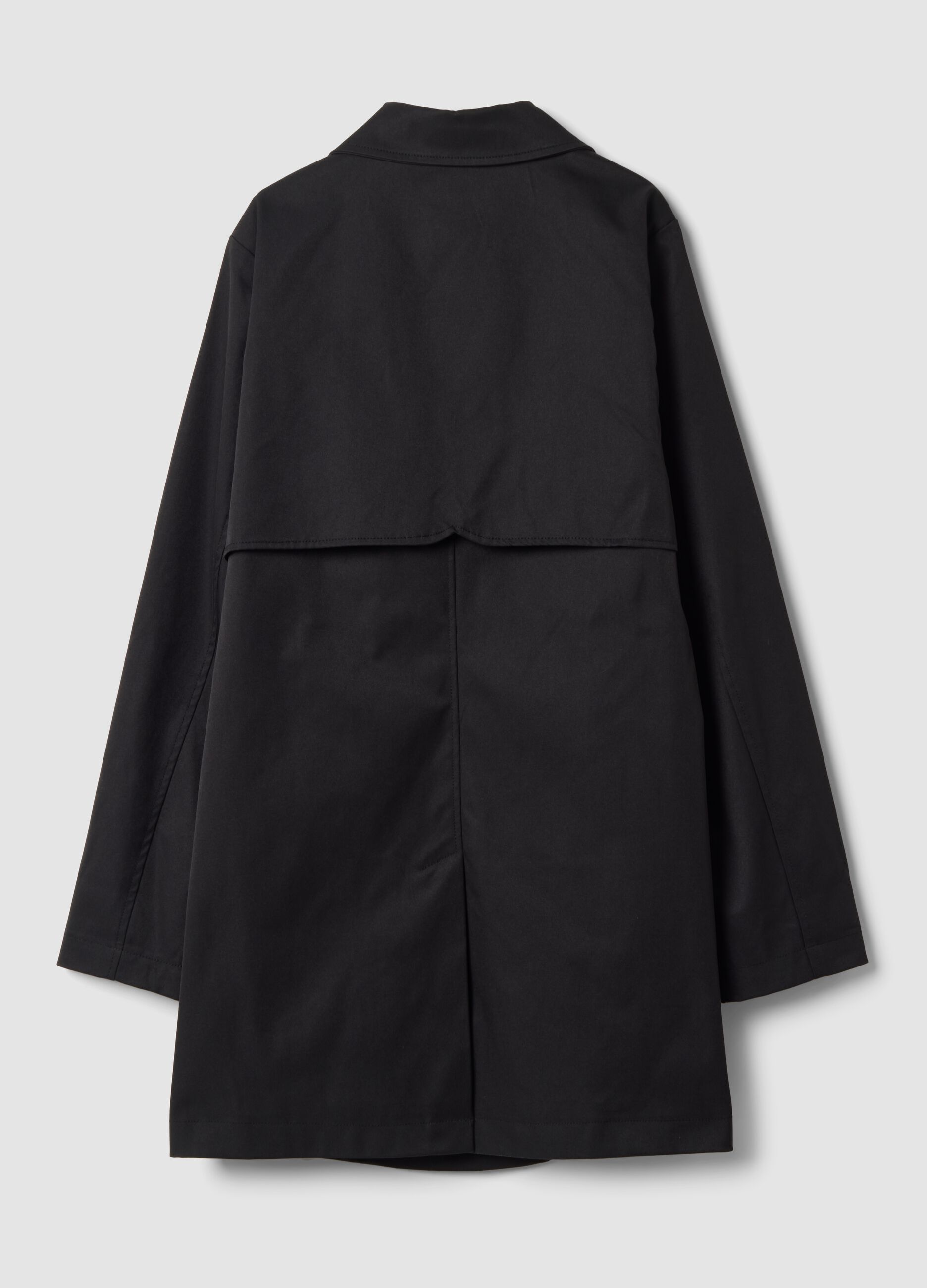 Black regular-fit parka with buttons and slanted pockets