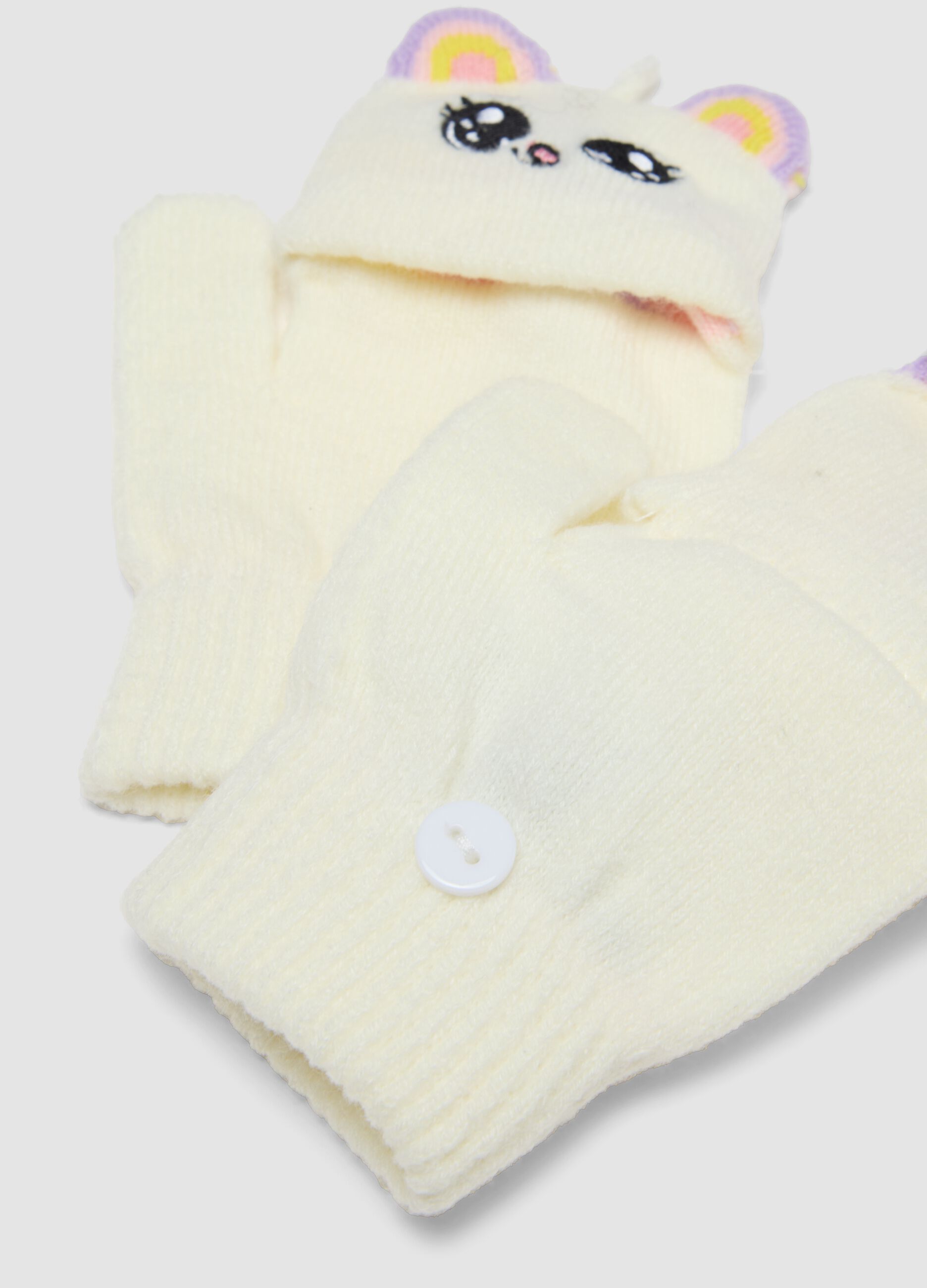 White stretch-fabric gloves with fold-over cuff