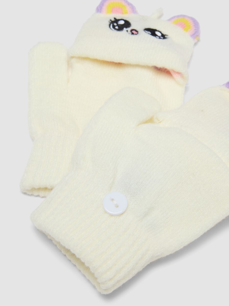 White stretch-fabric gloves with fold-over cuff_2