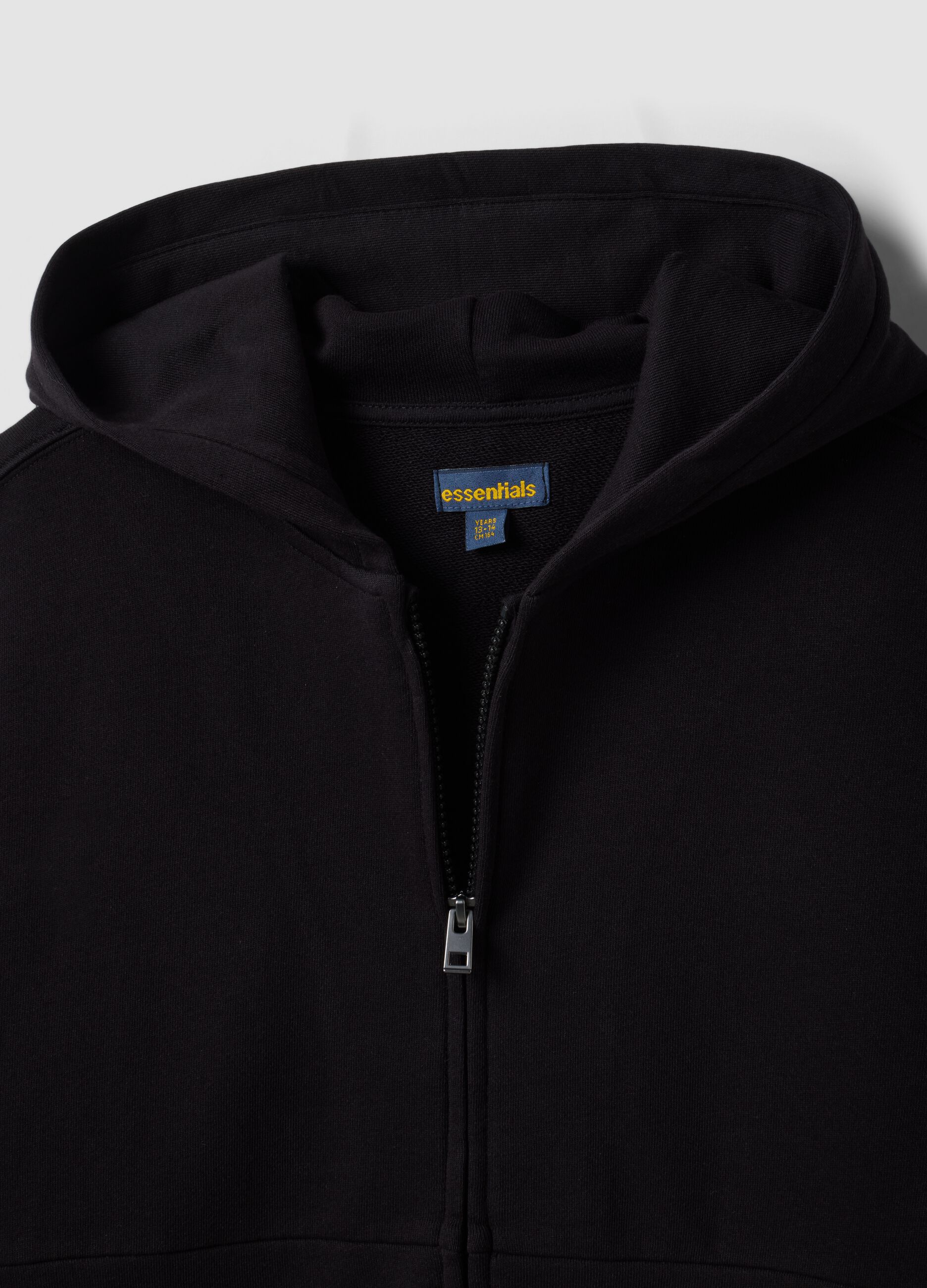 Black organic cotton zip-up hoodie for boys, relaxed fit