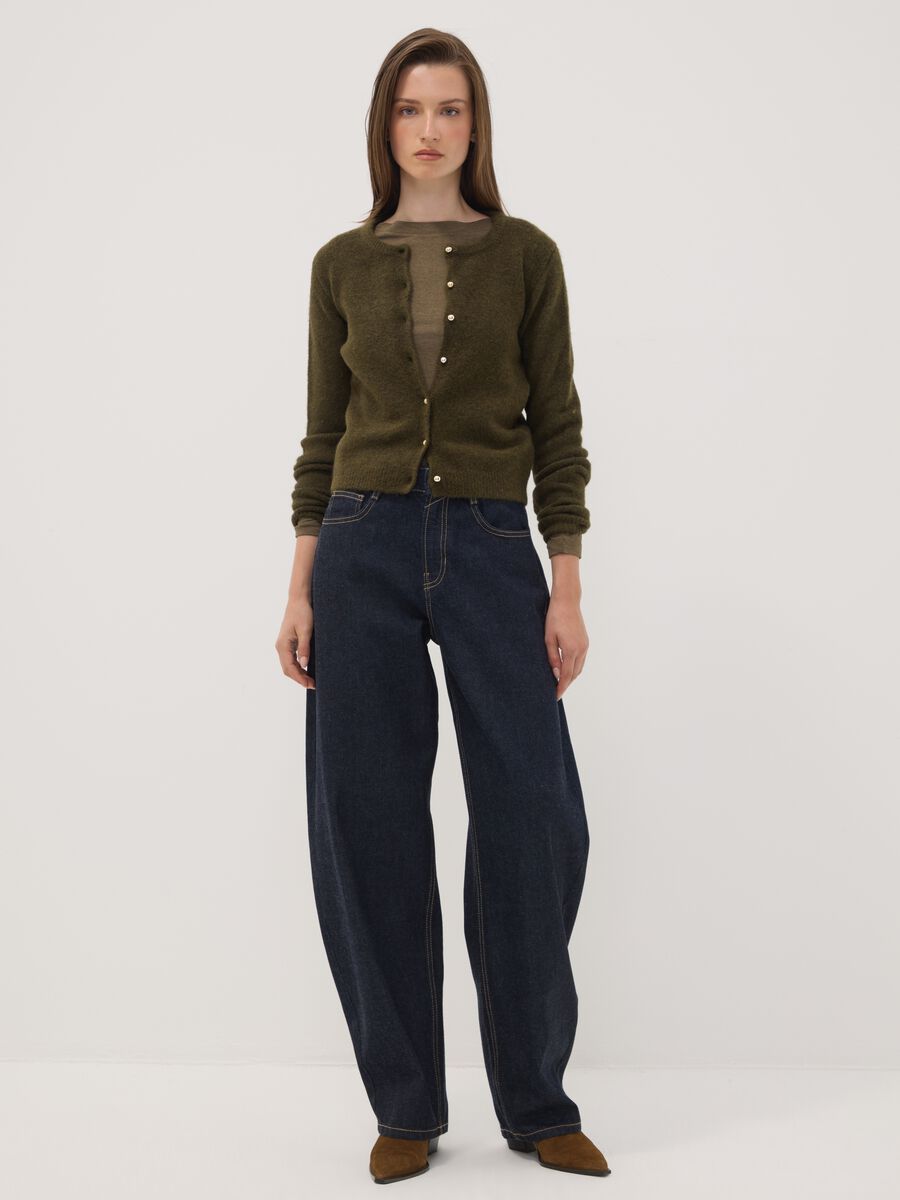 Green stretch-wool crew-neck cardigan, regular fit_1