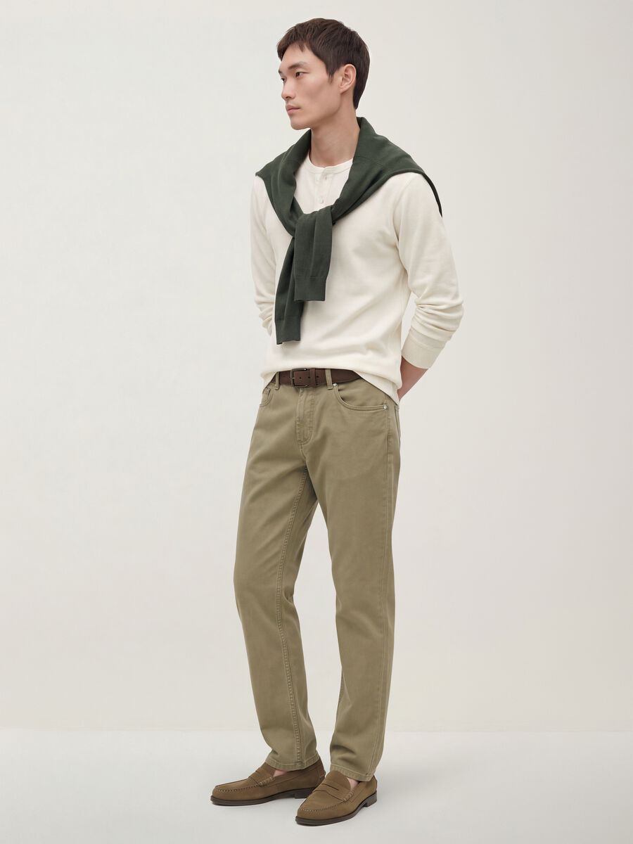 Pantaloni beige in cotone elasticizzato slim fit_1