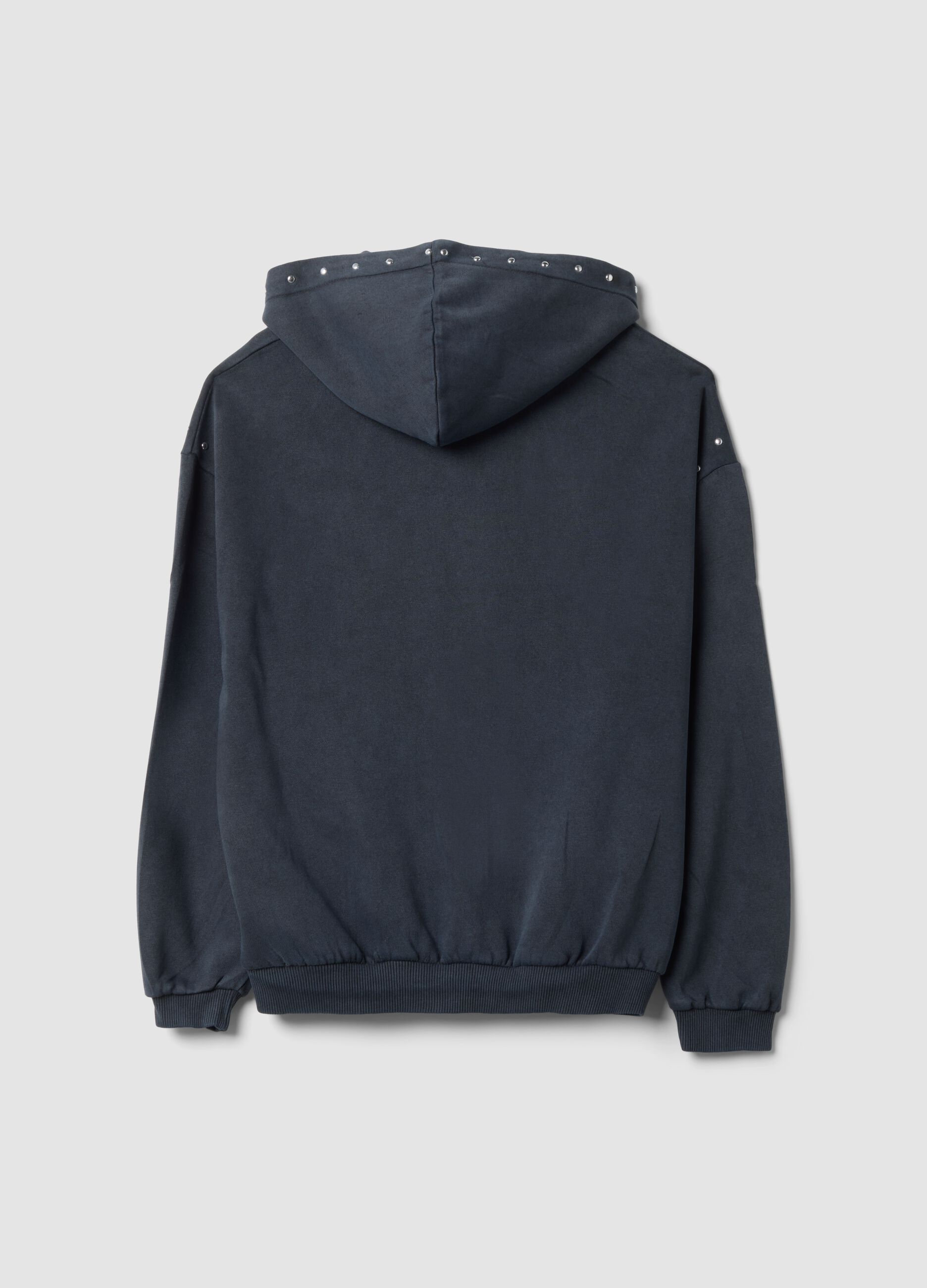 Grey cotton-blend hoodie with rhinestones, relaxed fit