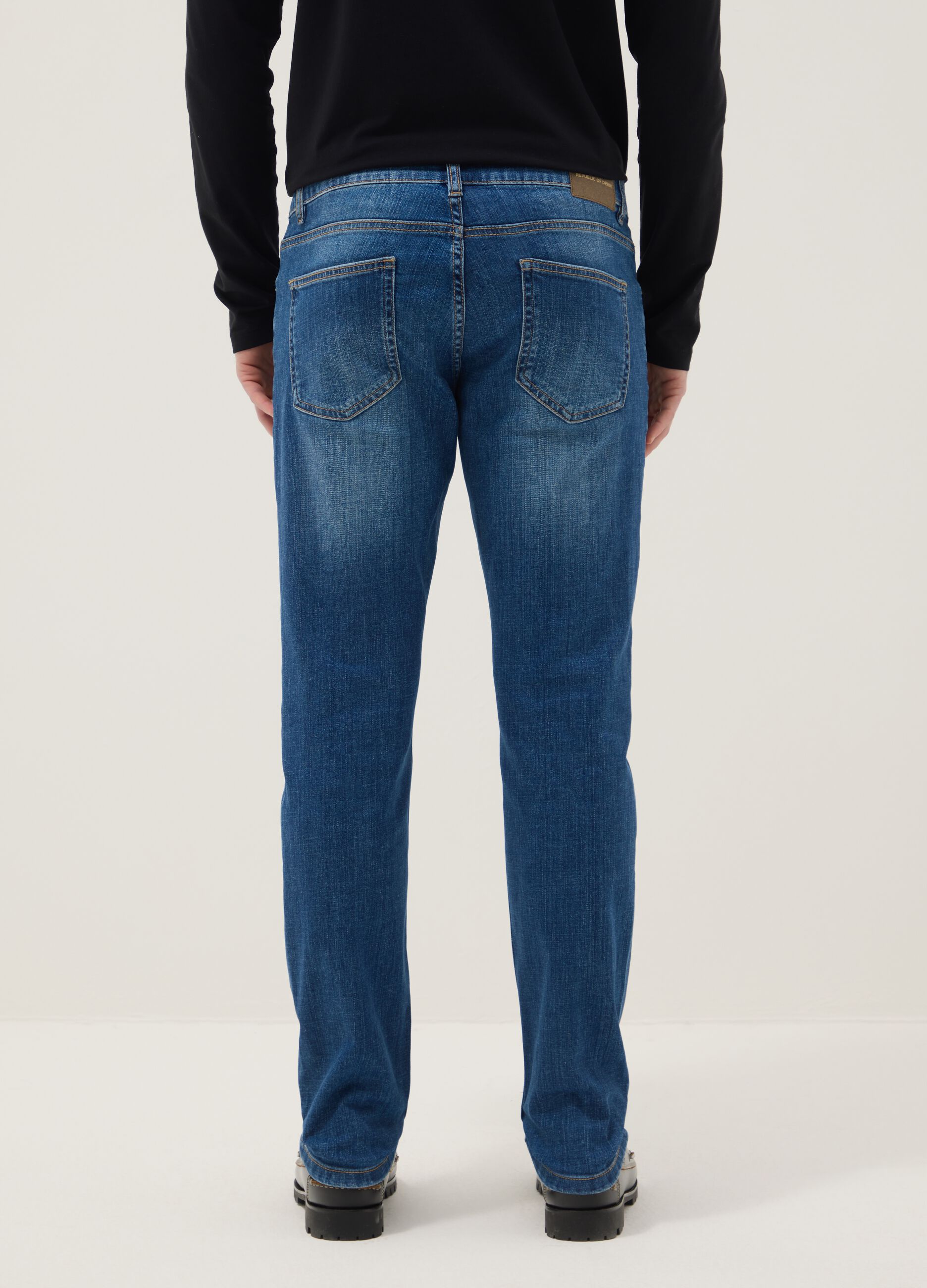 Blue Stretch Denim Slim Fit Cotton Jeans