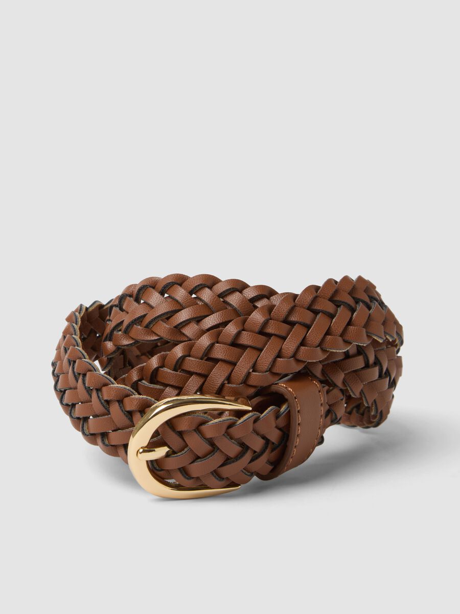 Brown woven belt with gold-tone buckle_2