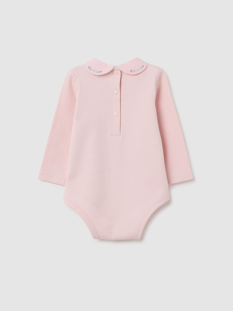 Newborn's pink pure cotton bodysuit with fancy collar_1