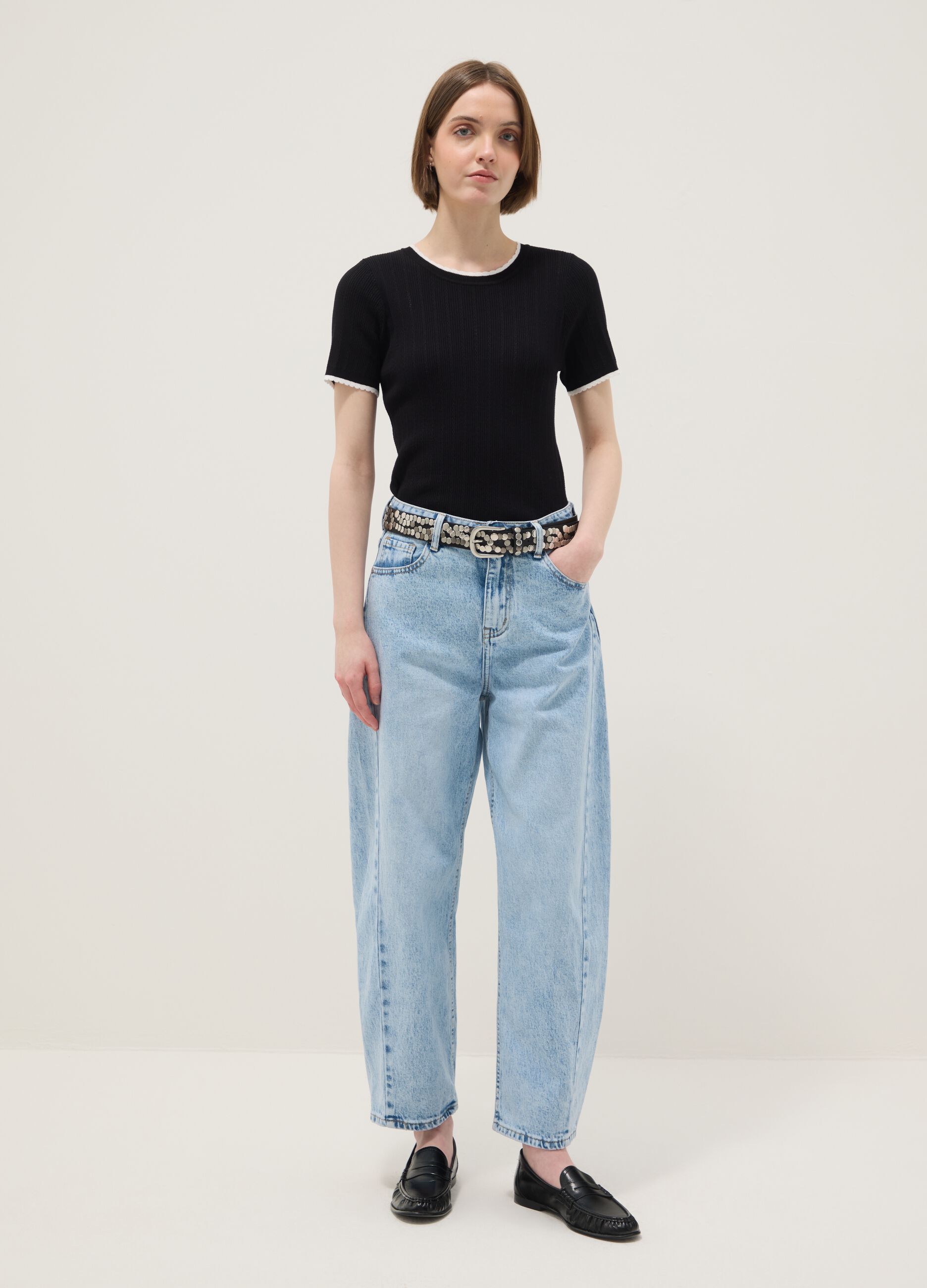 Black viscose blend t-shirt regular fit with cut-out details
