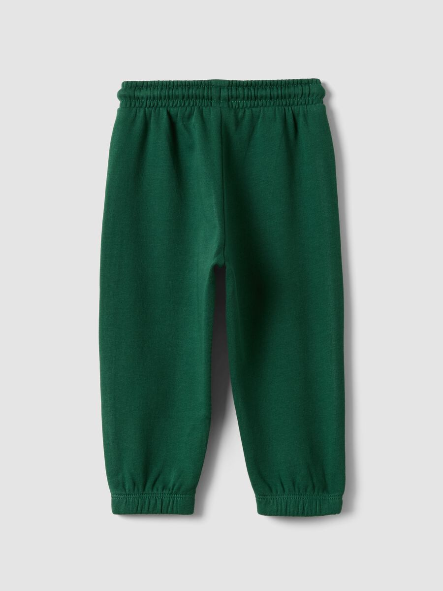 Green organic cotton jogger trousers with drawstring for baby boys_1