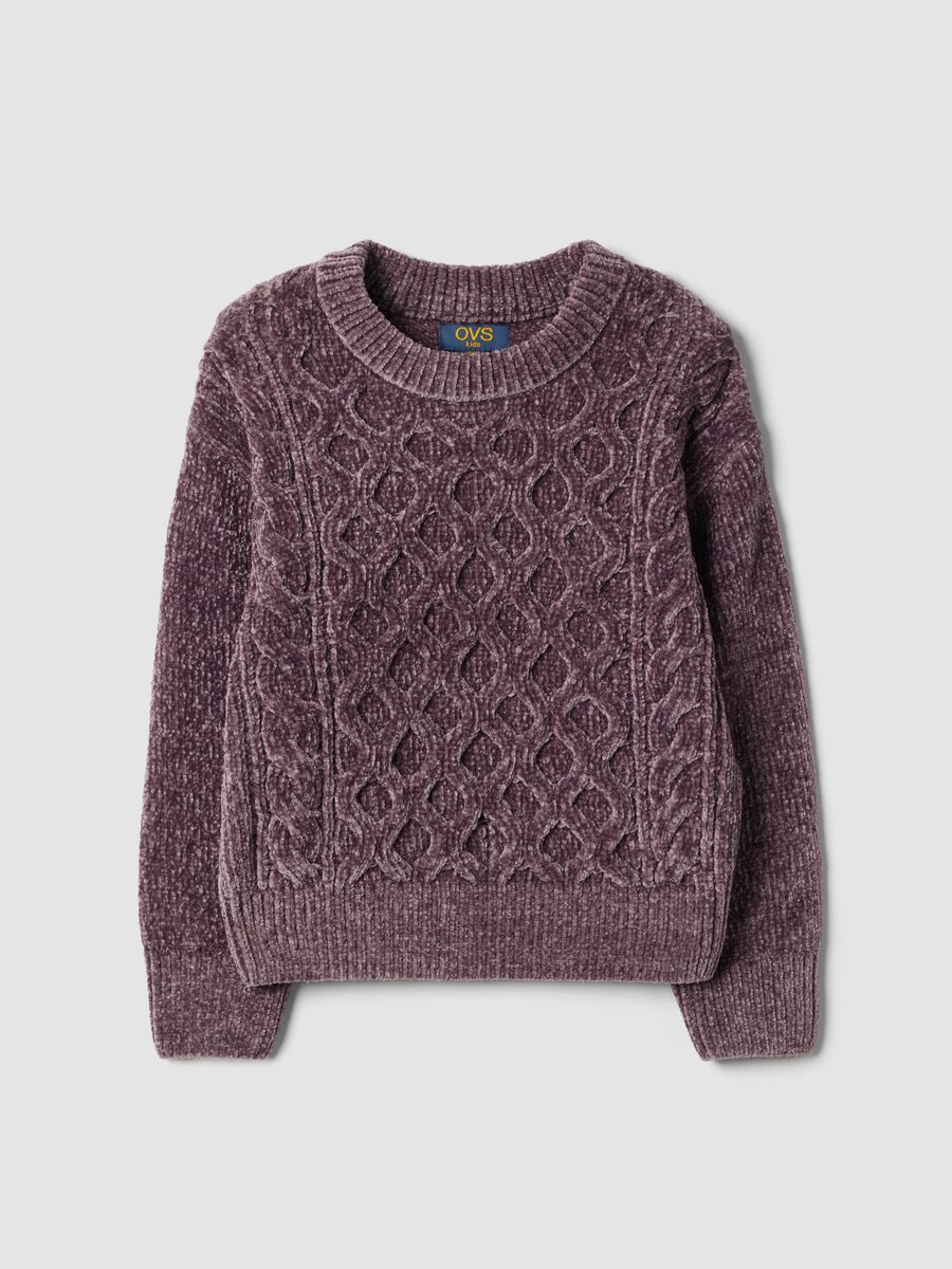 Plum purple crew-neck cable-knit jumper, regular fit_0