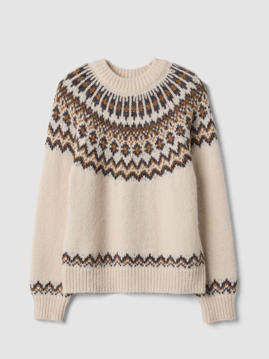 Maglione beige jacquard con Collo rialzato_4