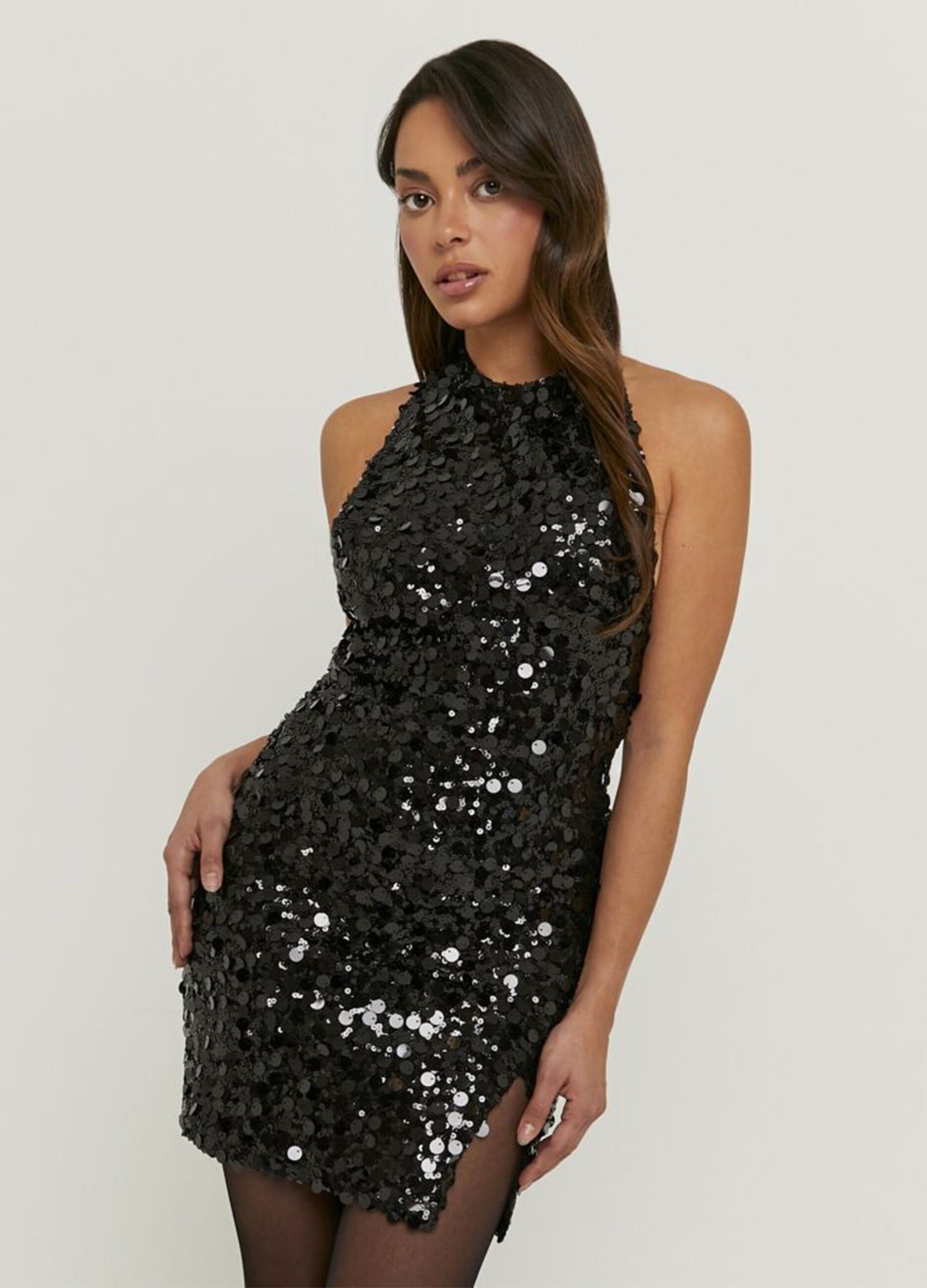 Black regular fit dress with sequins