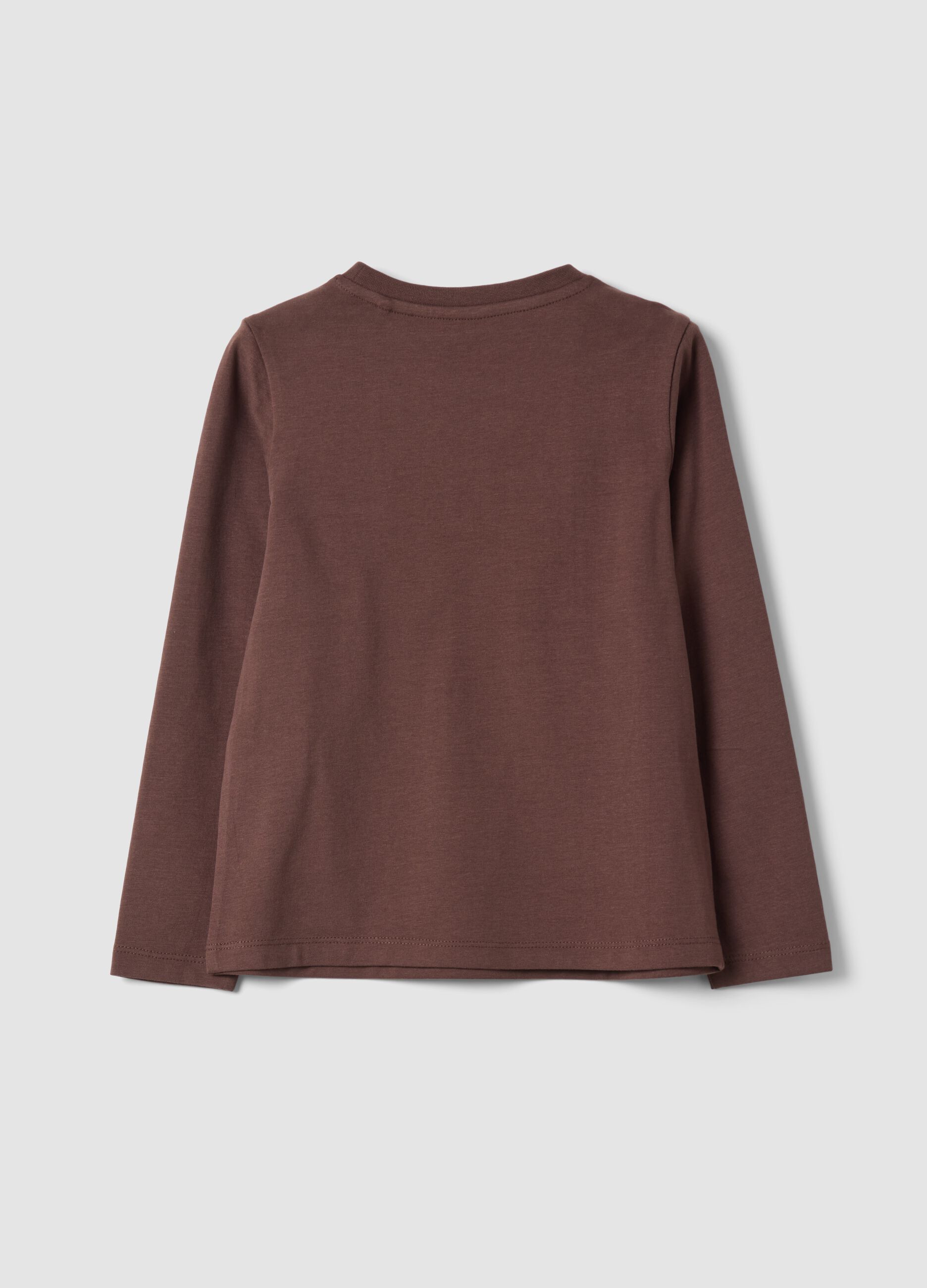 T-shirt marrone in cotone organico elasticizzato girocollo