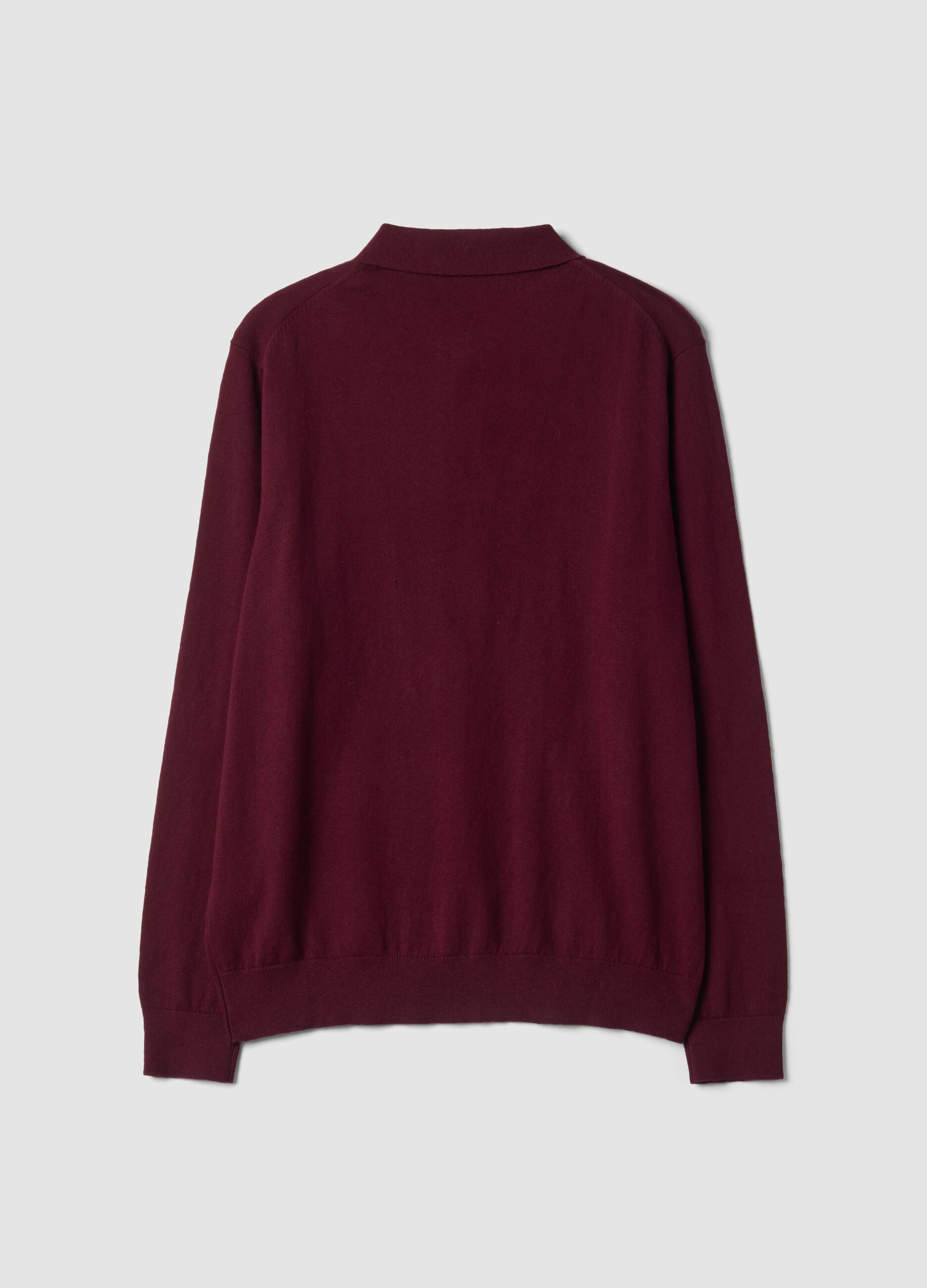 Polo rossa in misto cotone e cashmere a maniche lunghe regular fit