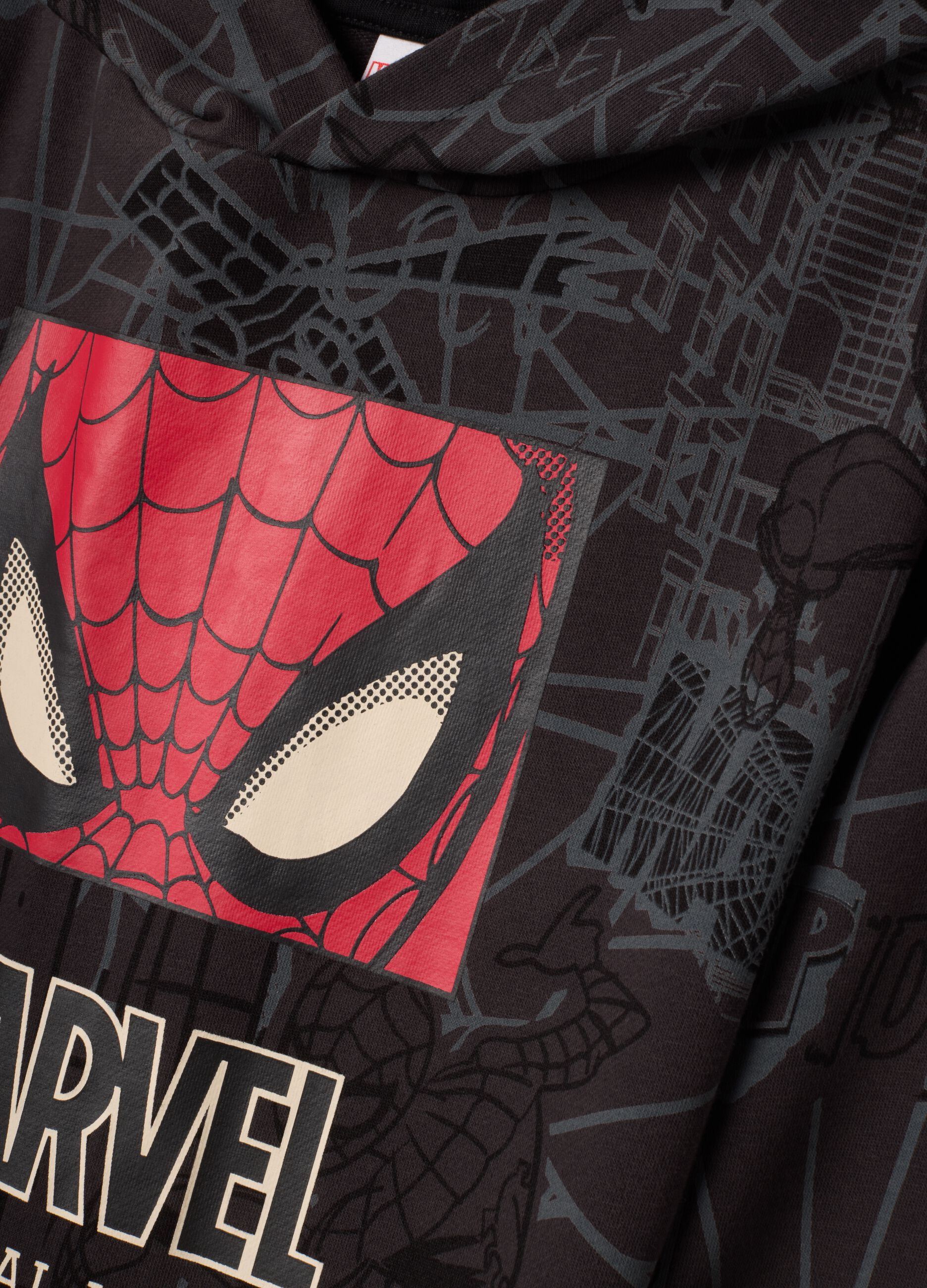 Felpa grigio scuro in misto cotone con cappuccio e stampa MARVEL Spider-Man