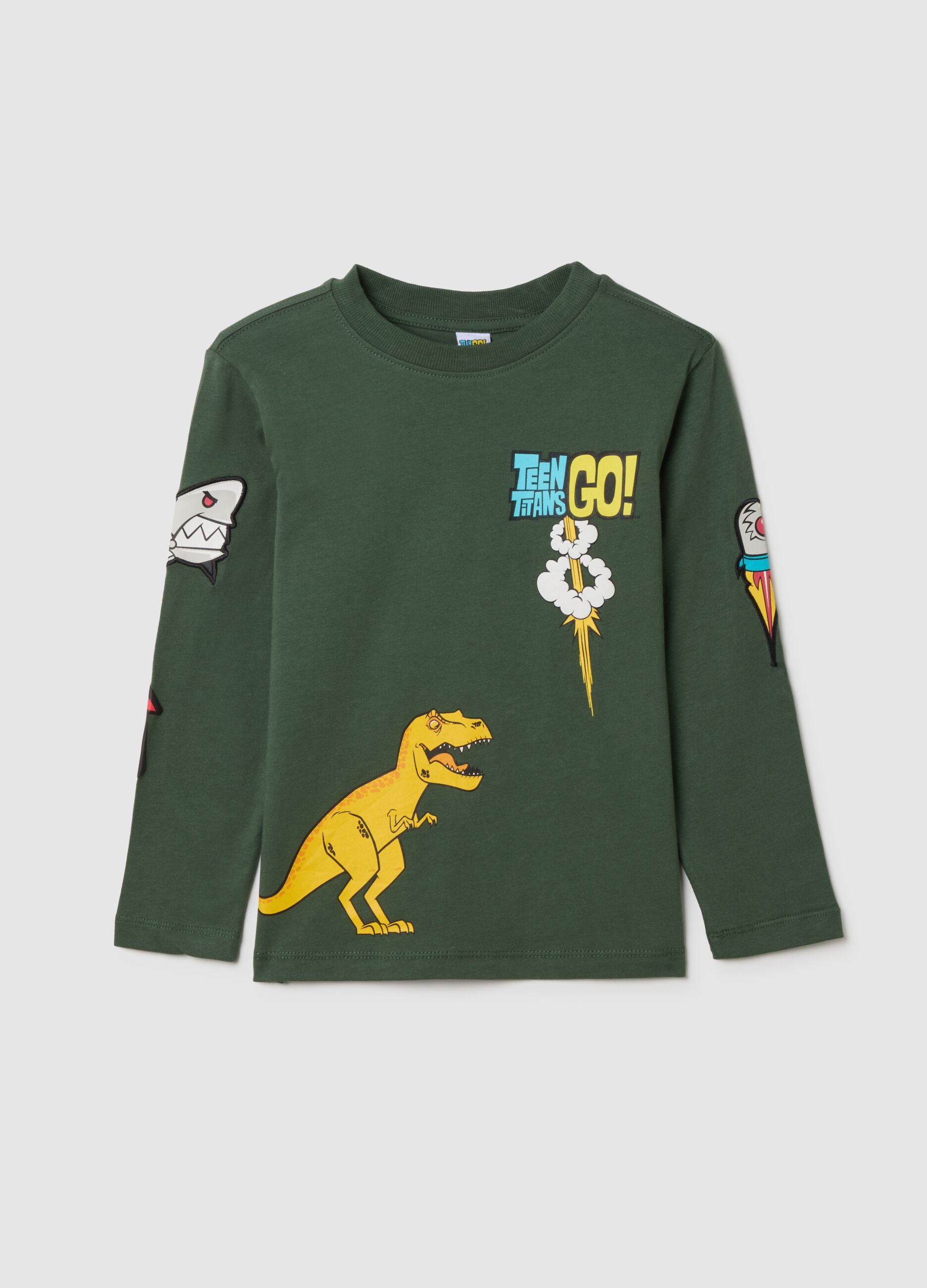 Children's pure cotton green regular fit T-shirt with print