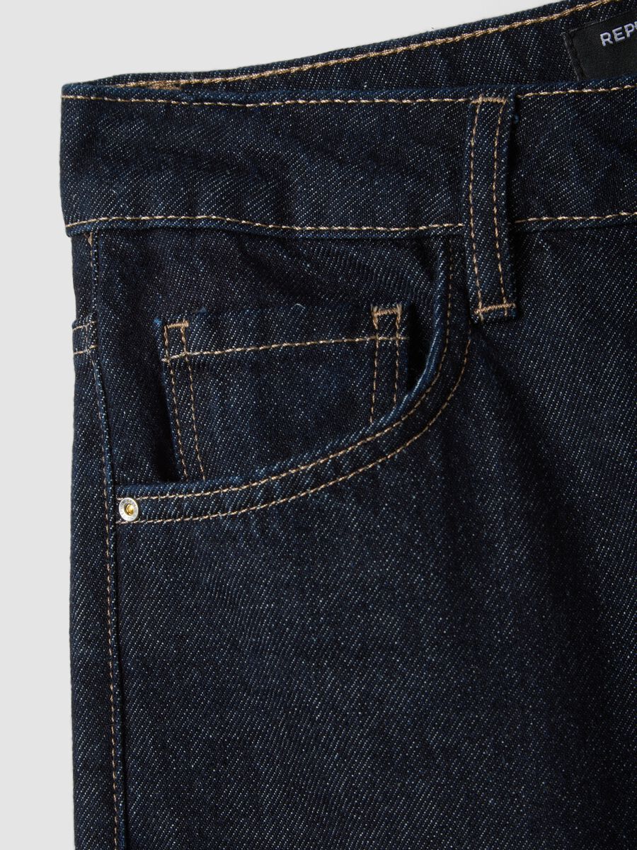 High-waisted wide-leg blue denim jeans in pure cotton_1