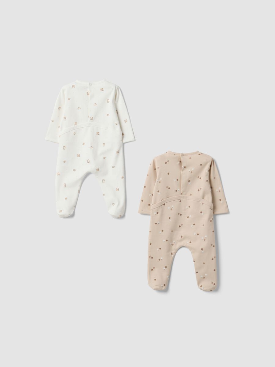 2-pack of white and beige printed organic cotton sleepsuits_1