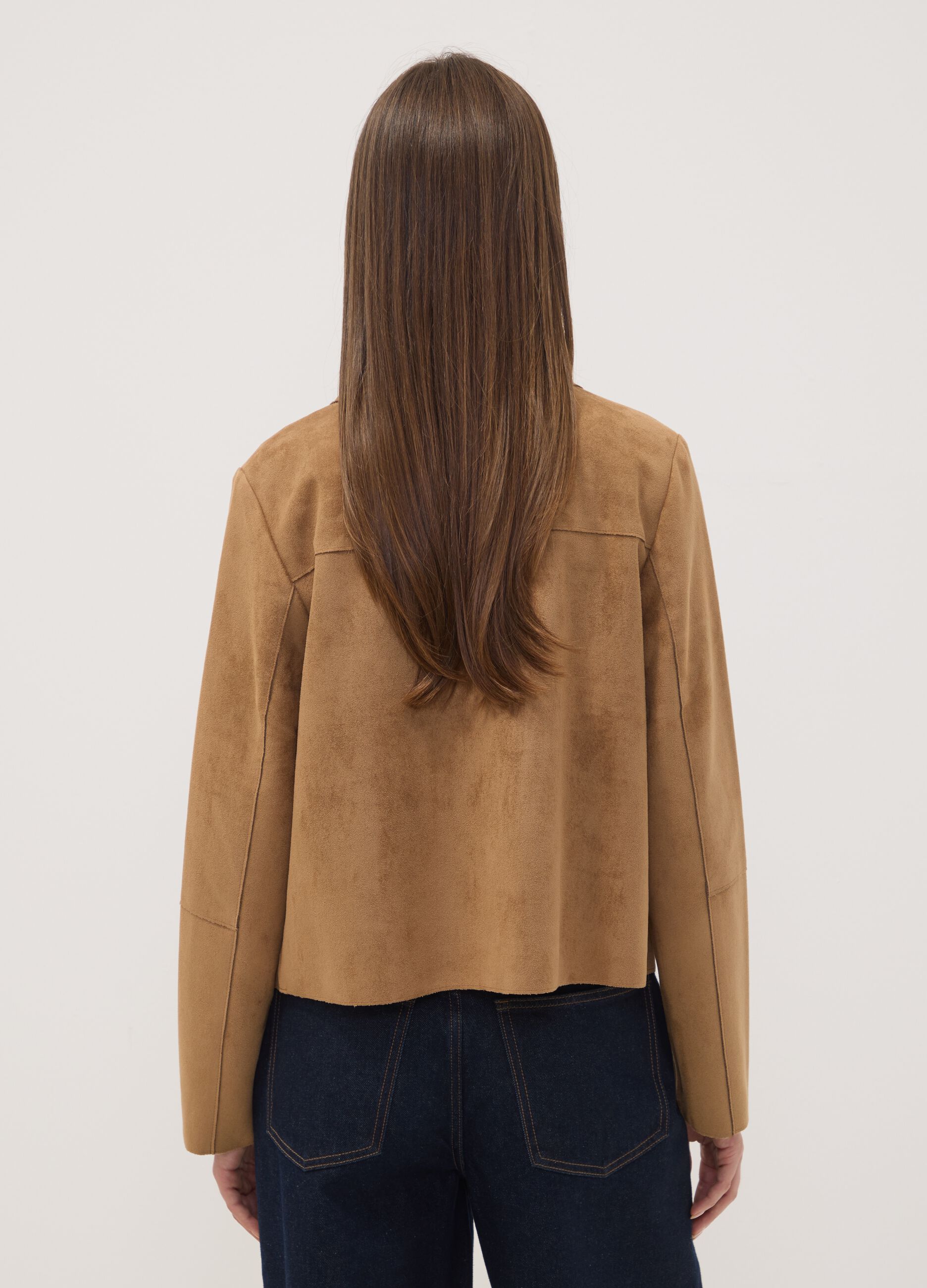 Beige regular-fit shacket with patch pockets